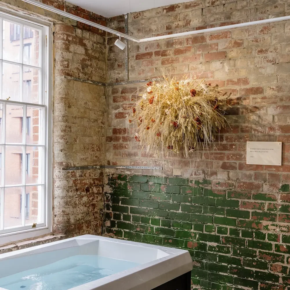 Natural dried flower wall hanging at Güs Wellness, Sheffield