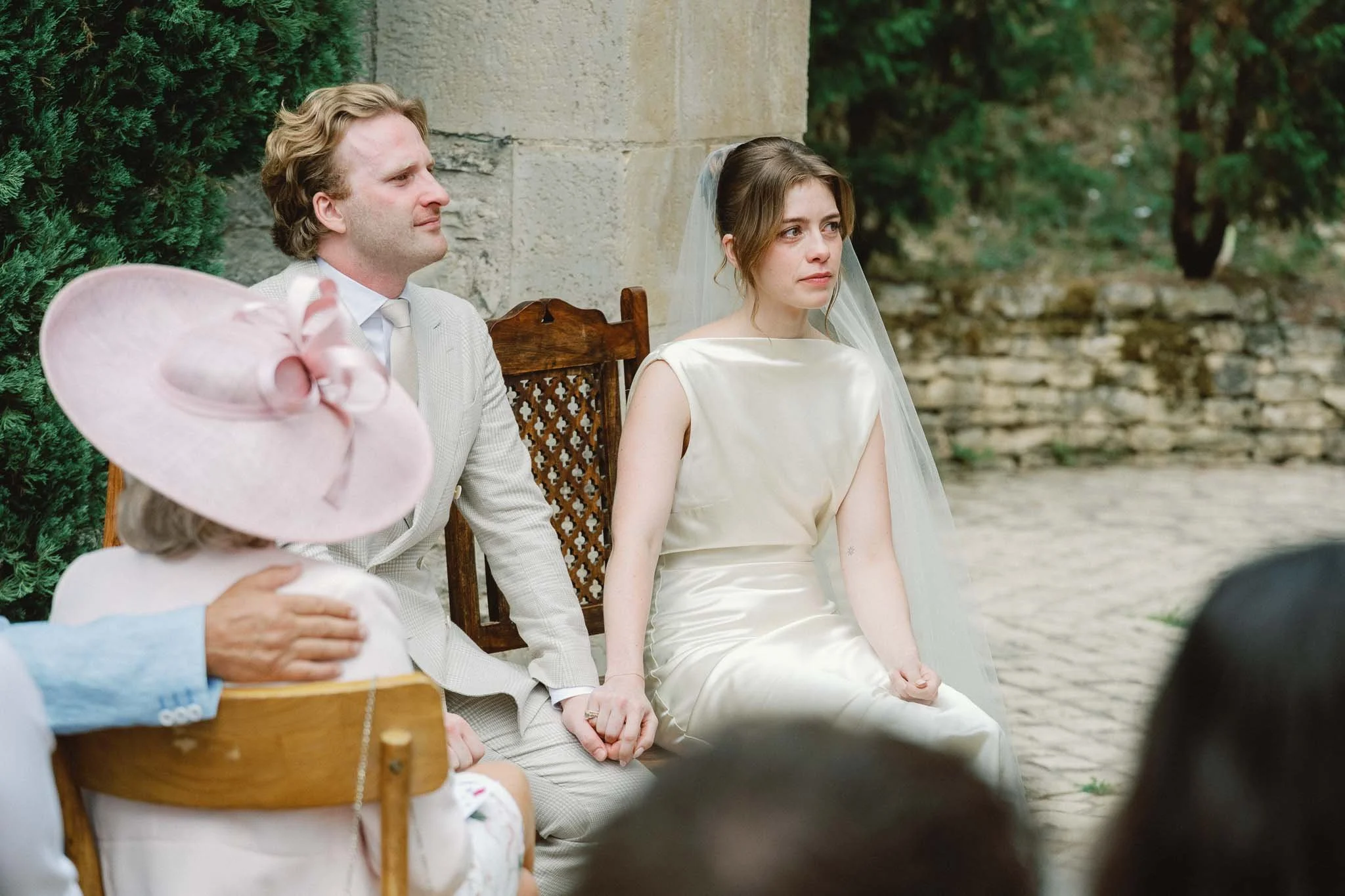 Harry and Ellie during their wedding ceremony at Château du Raysse