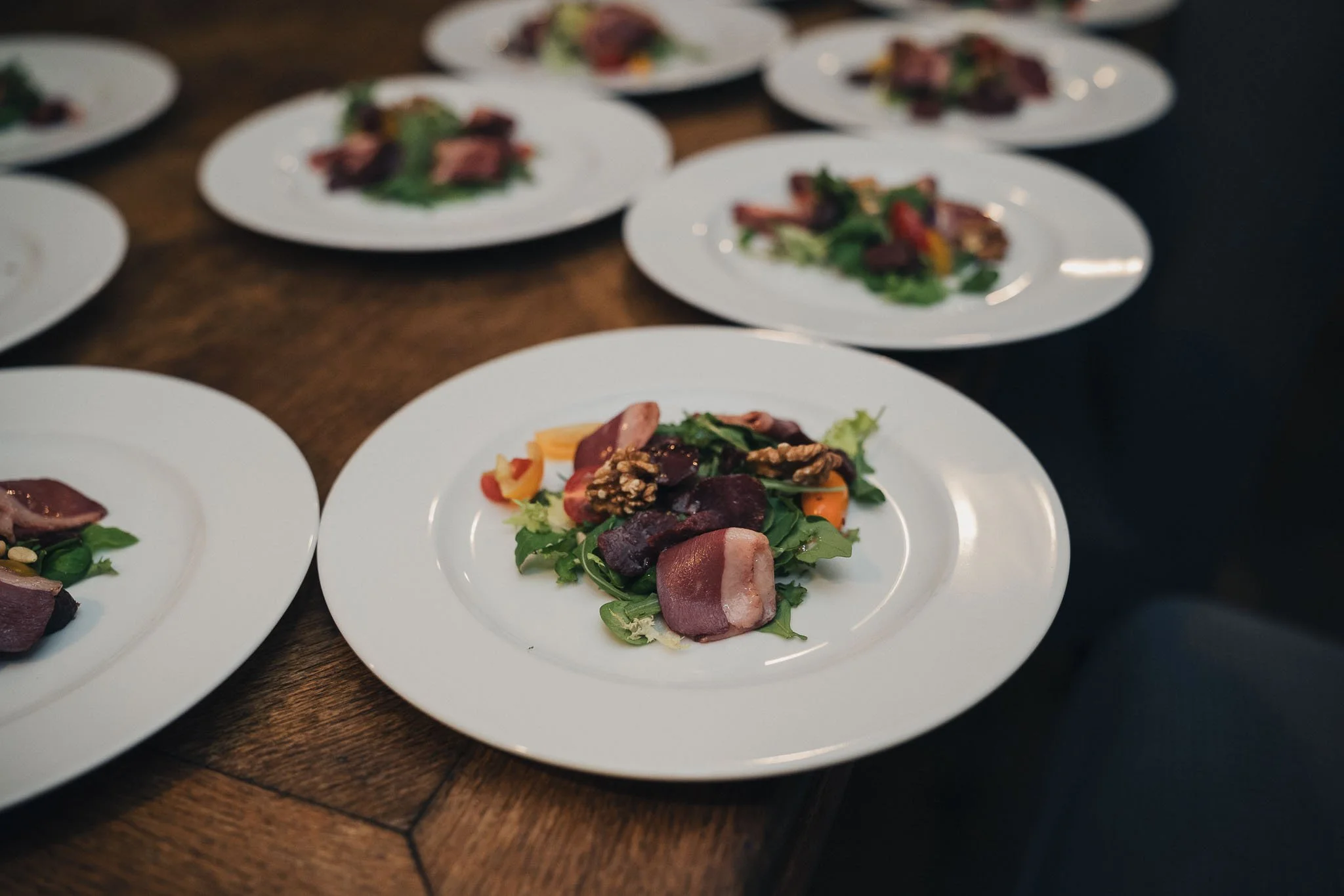 Close-up of one of the plated dishes served during the wedding meal.