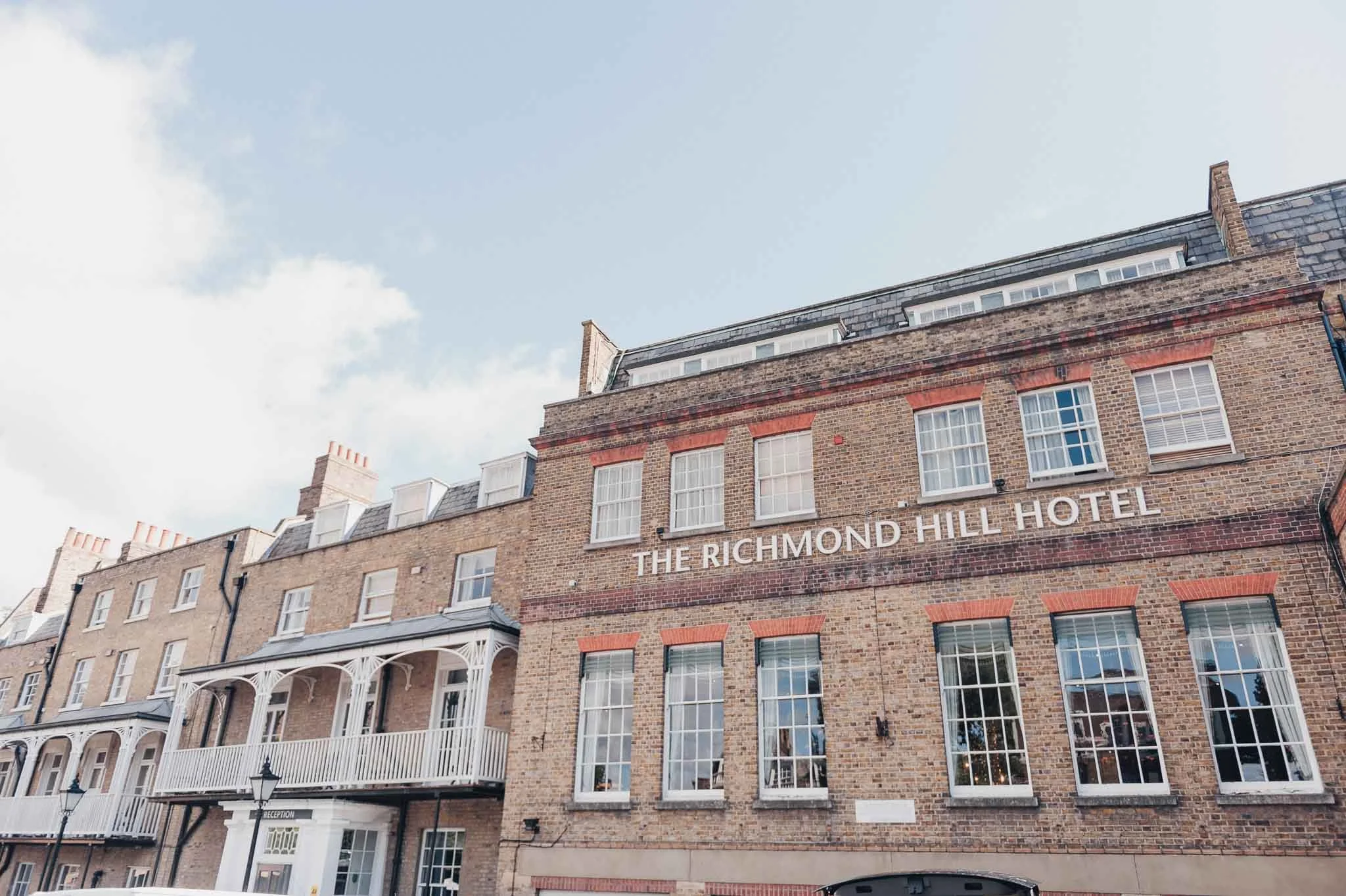 Exterior of the Richmond Hill Hotel, where the wedding day preparations and ceremony took place.