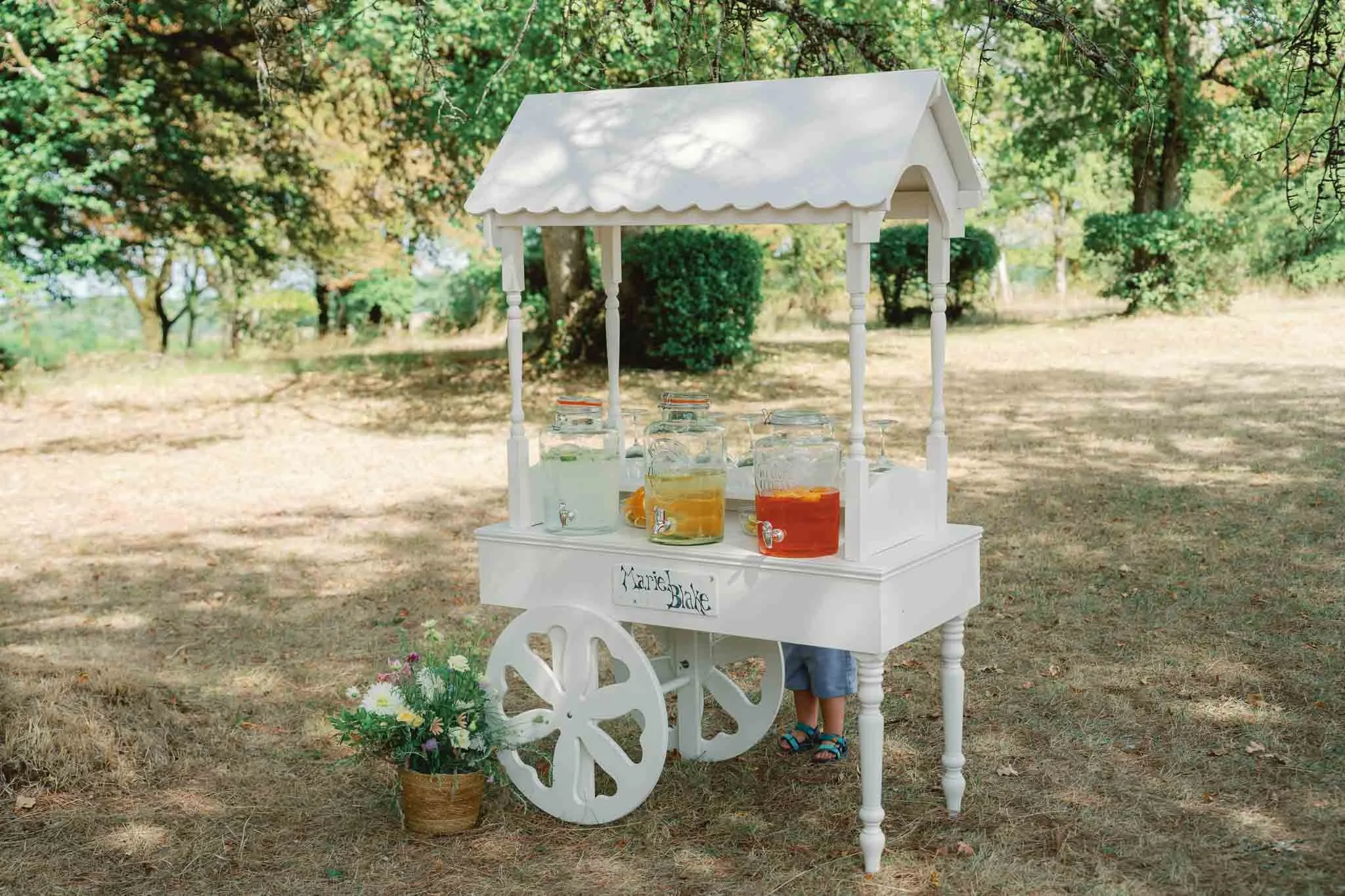 Wedding candy cart detail at Château de Sainte Croix, Dordogne