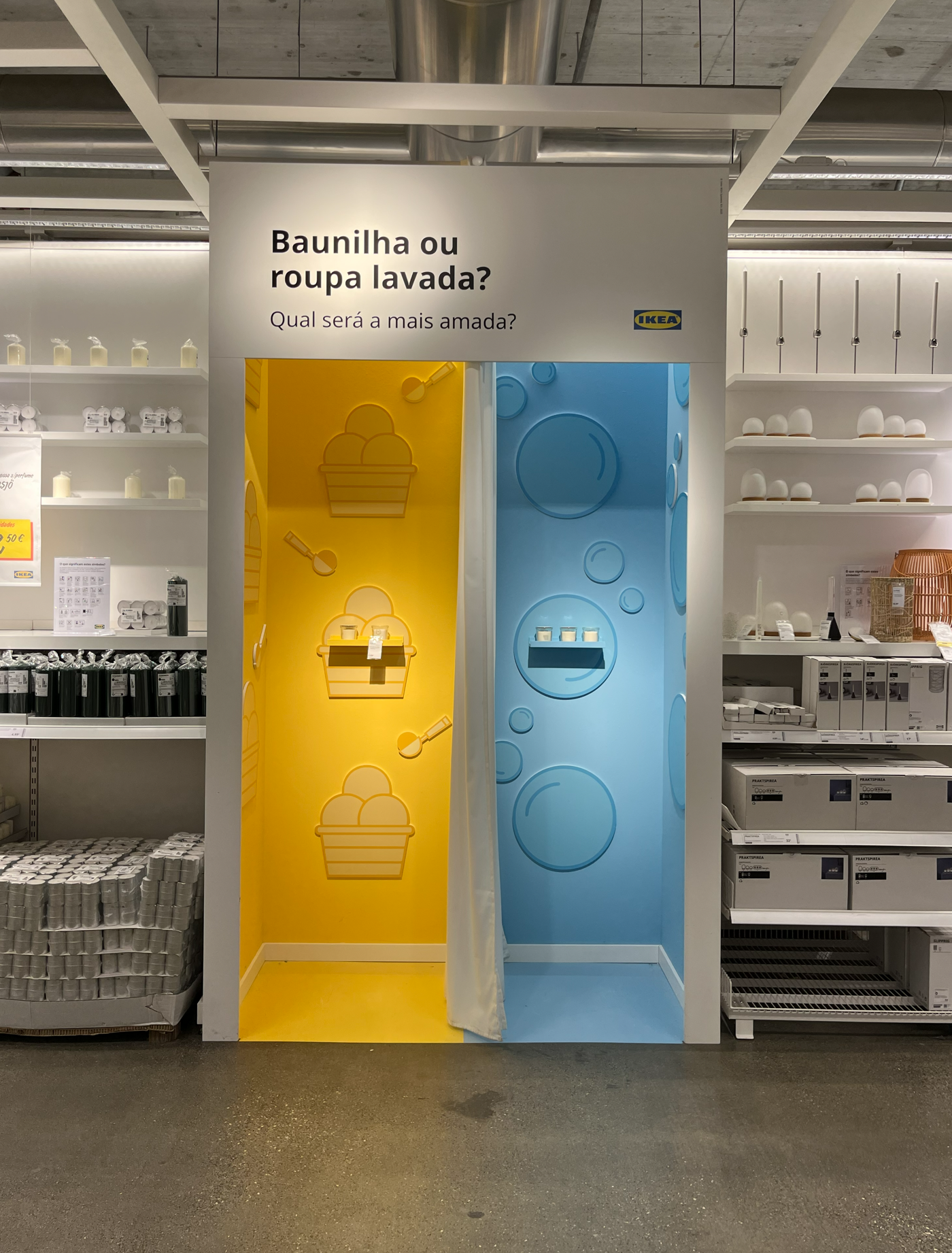 Immersive vanilla scent installation in IKEA candle shop designed as an experiential product grouping zone