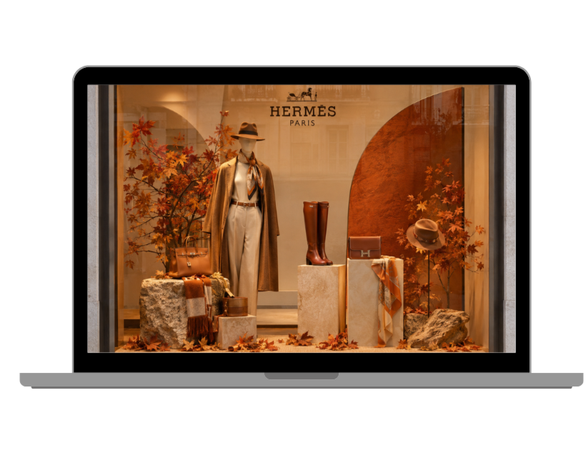 AI-generated store window mockup on a laptop screen