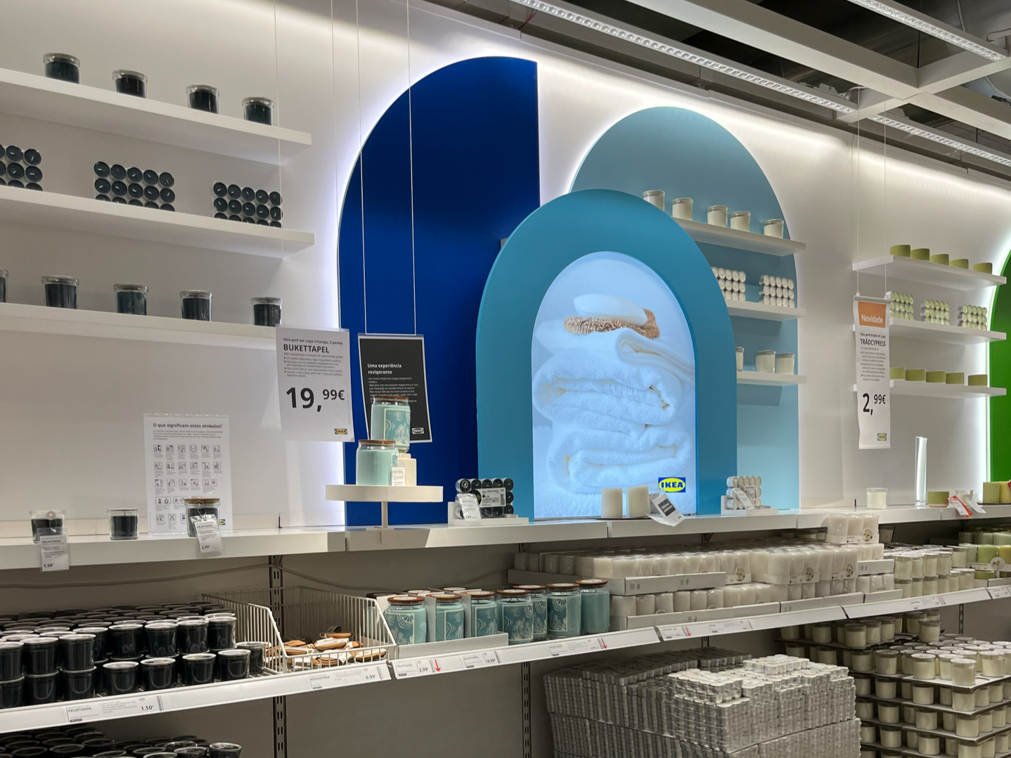 IKEA dominance wall communication guiding customer flow across candle scent and colour zones