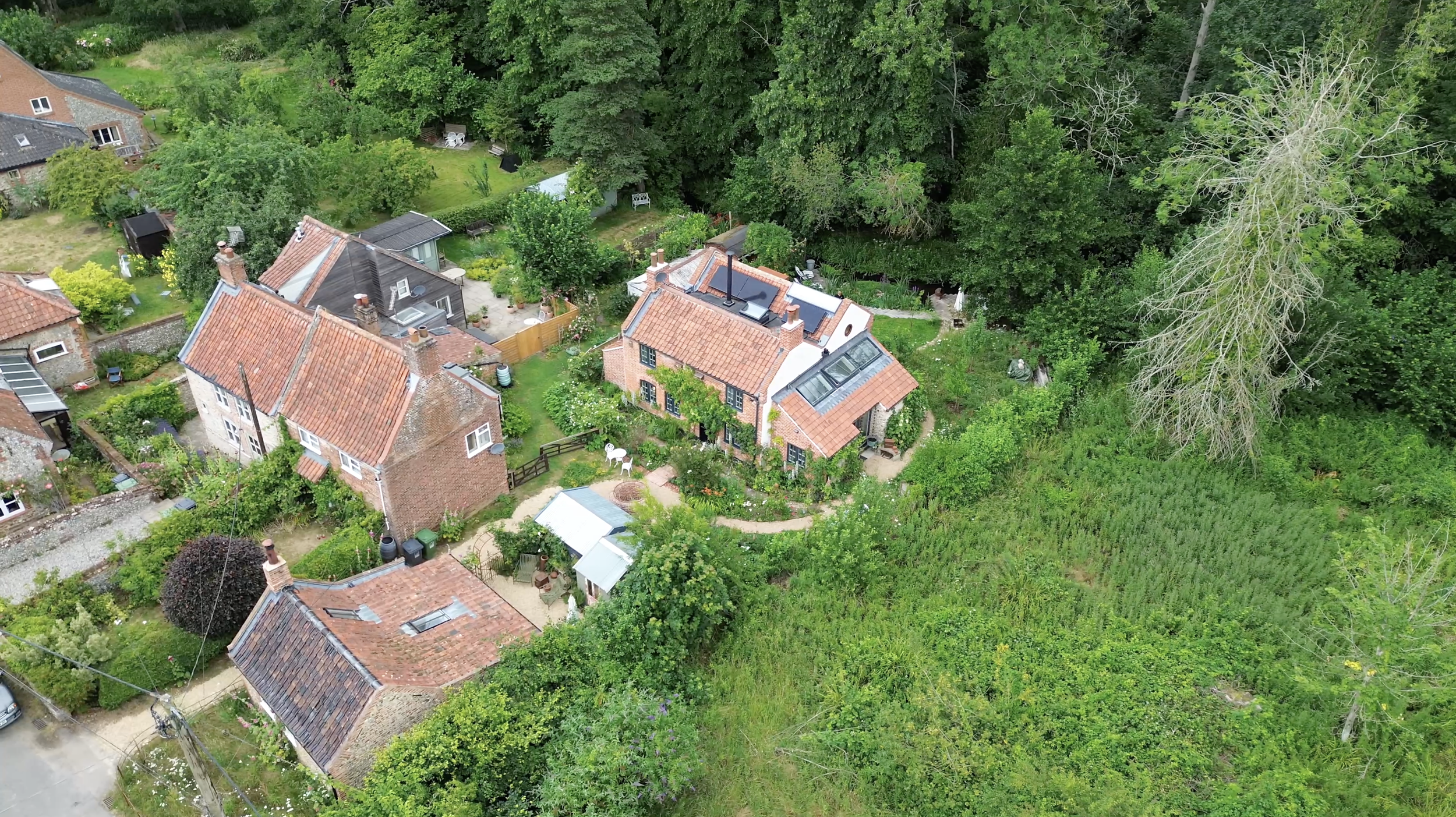 aerial shot of the riverbank, north norfolk