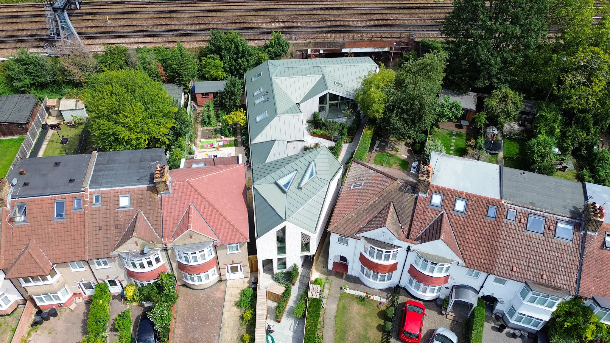 An aerial shot of Rose Hip Yard, a contemporary residential home development in Balham, London