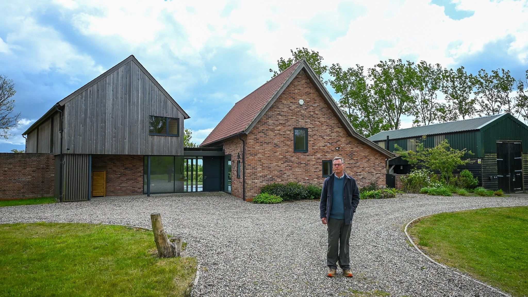 The Chatterbox, Waterloo Farm, Suffolk - Front Elevation with Andy.jpg