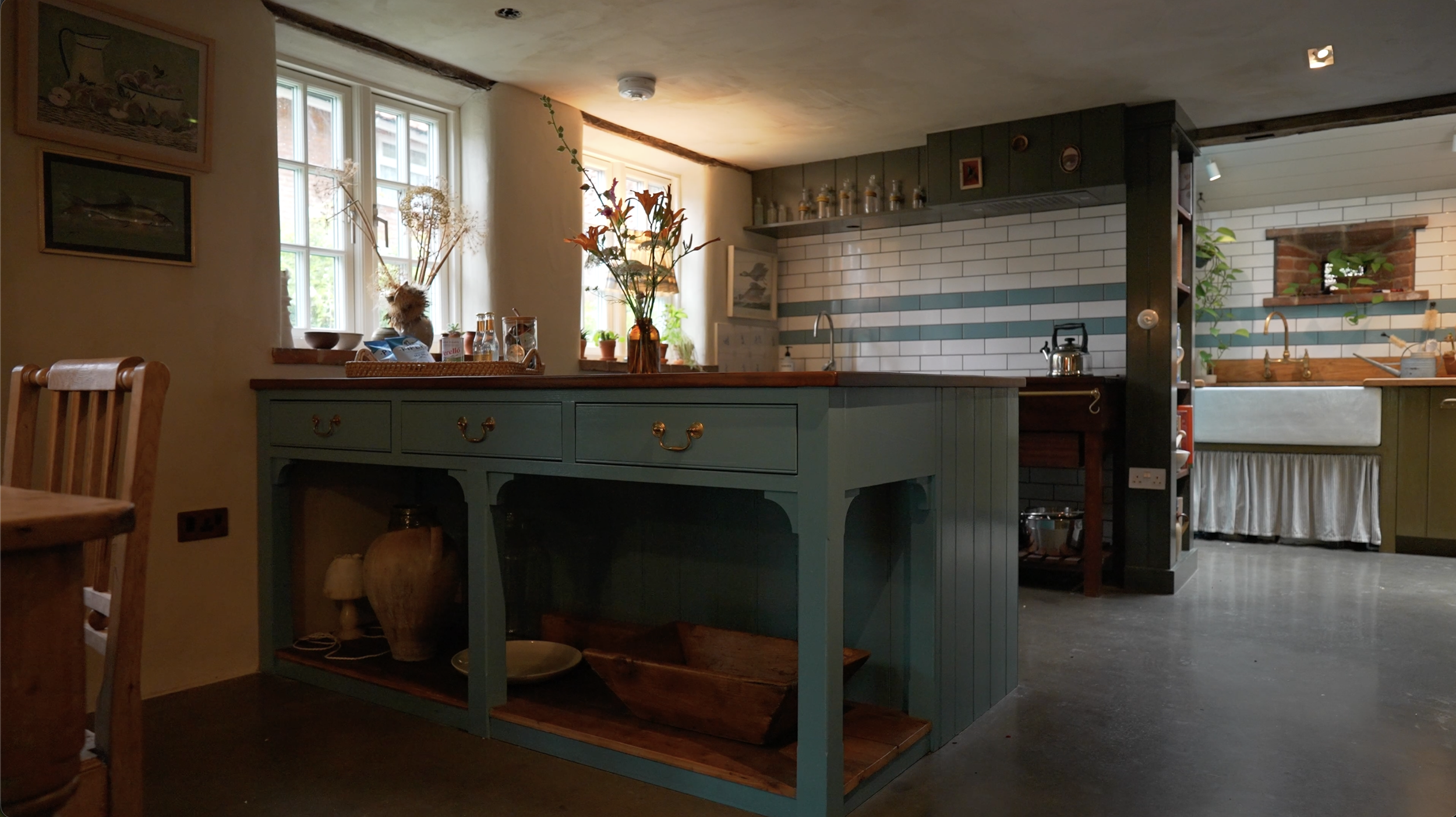 main kitchen with traditional island in cottage