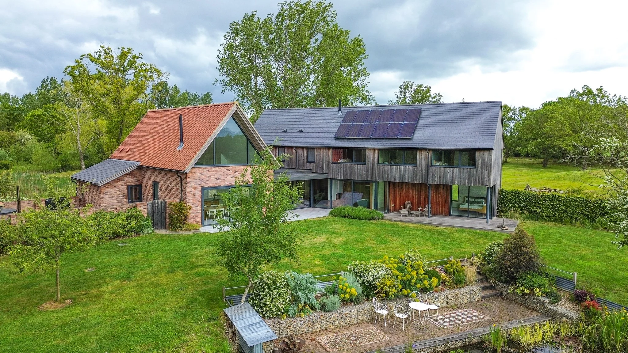 The Chatterbox, Waterloo Farm, Suffolk - Rear Elevation Aerial Shot.jpg