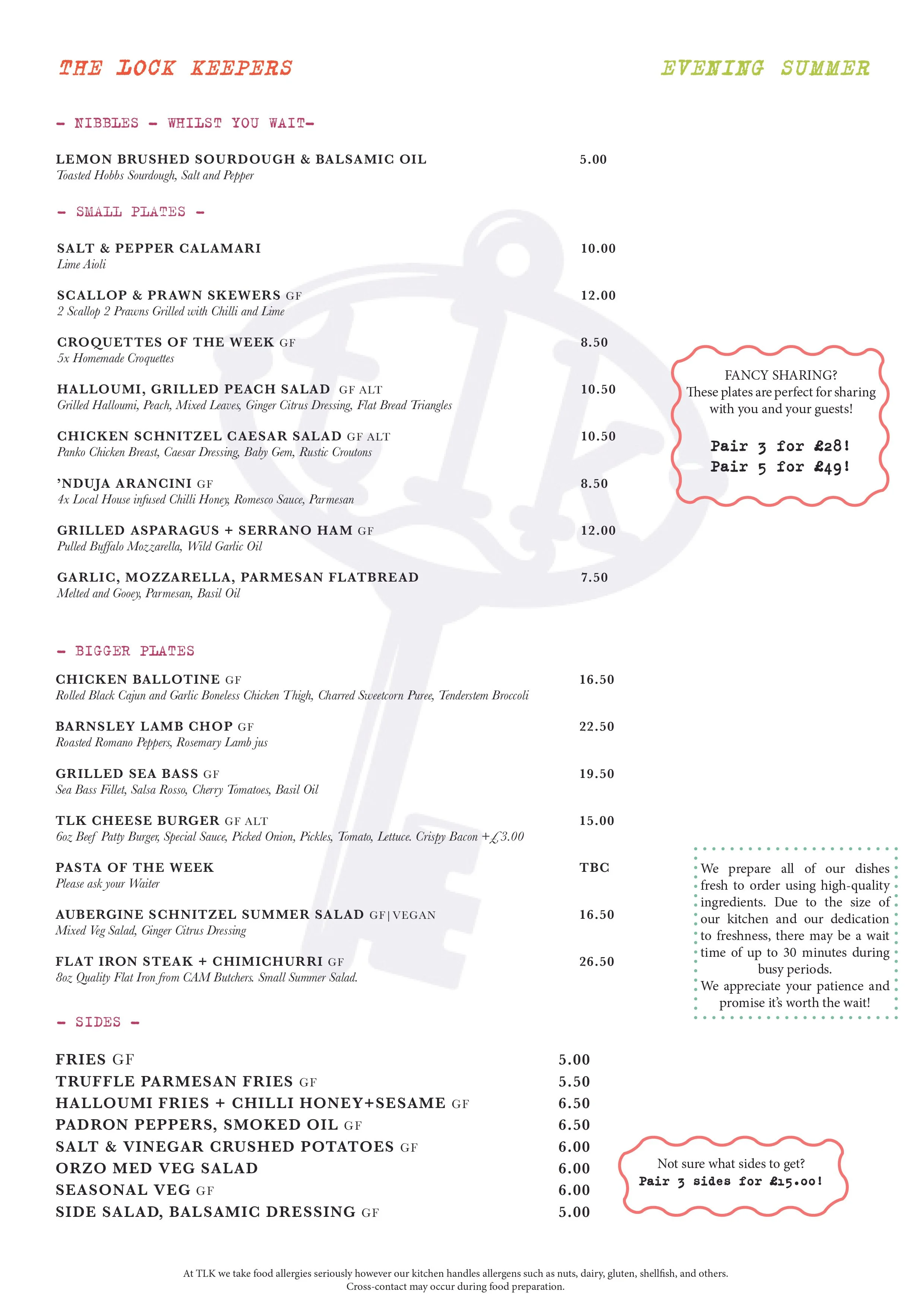 Menus | Discover & Dine Now — the lock keepers