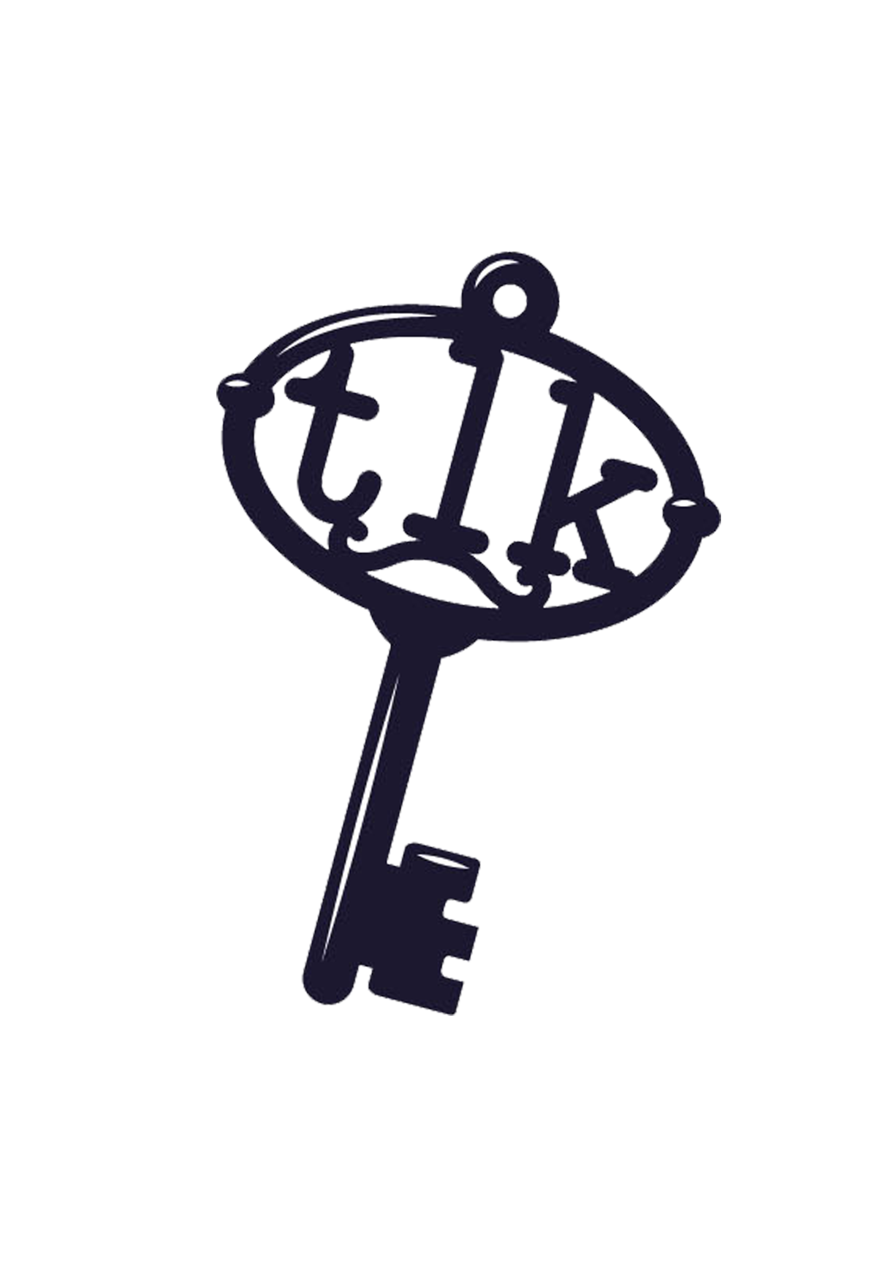 Drawing of a clock with a key attached to the bottom.