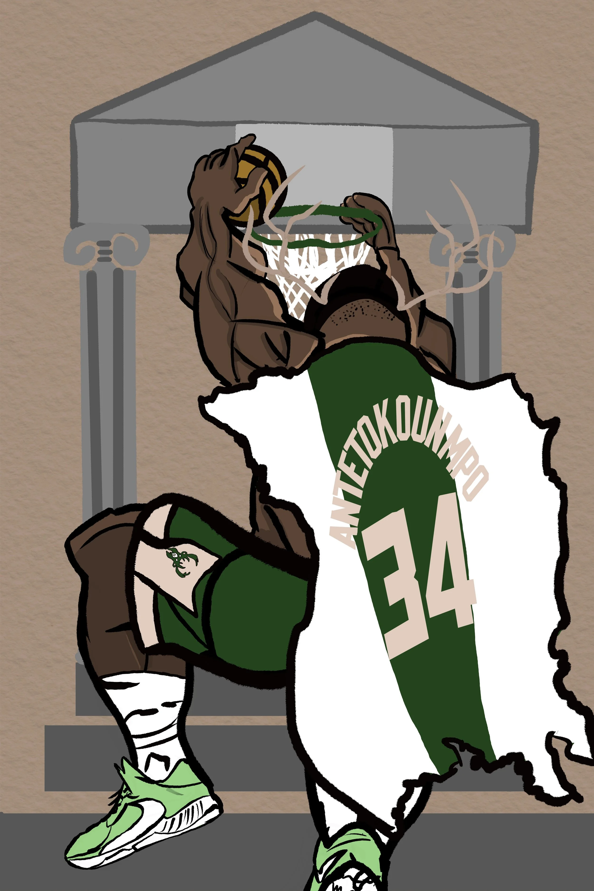 Basketball players with exaggerated anatomy inspired by dragon ball #1 Giannis