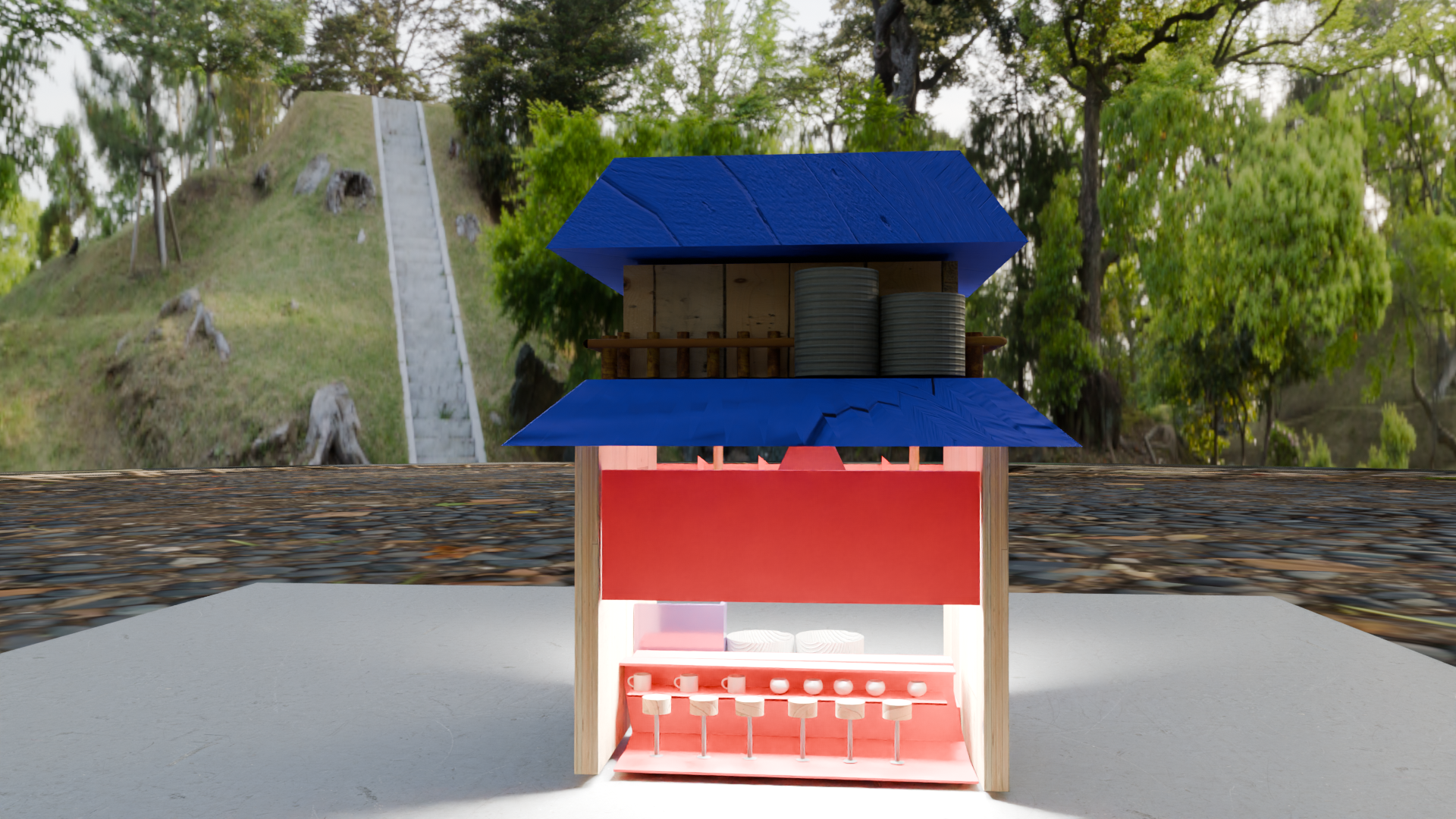 Front view of 3D Modeled Ramen Shop