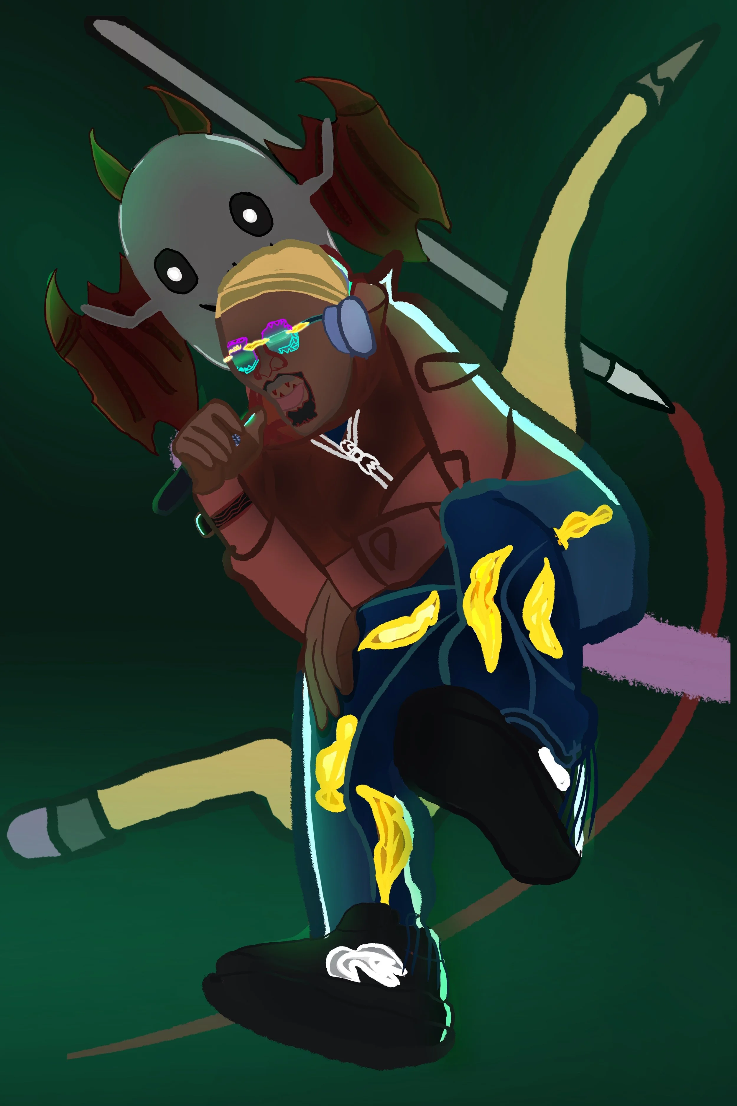 Self Portrait featuring my sidekick character.