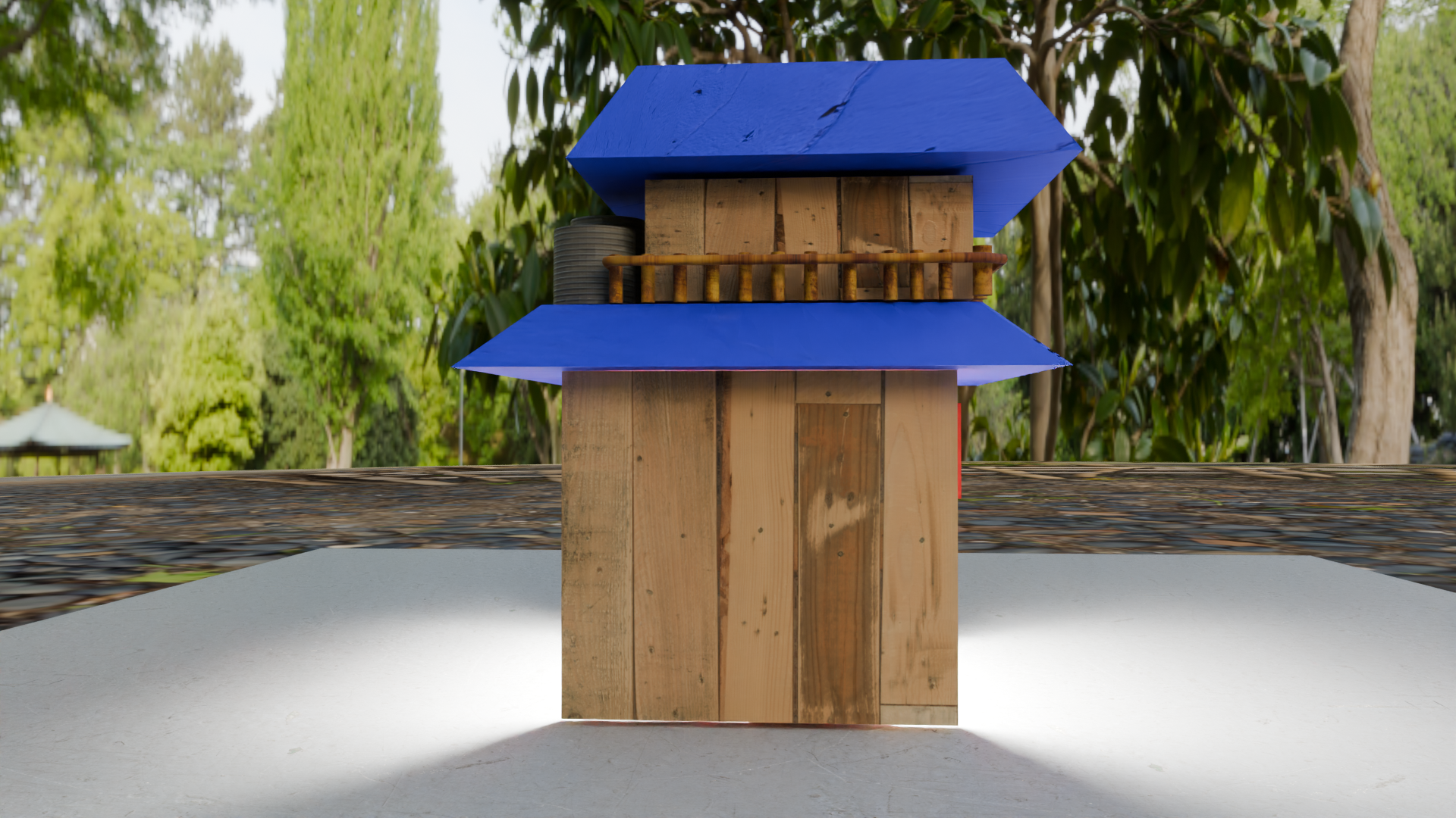Side view of 3D Modeled Ramen Shop