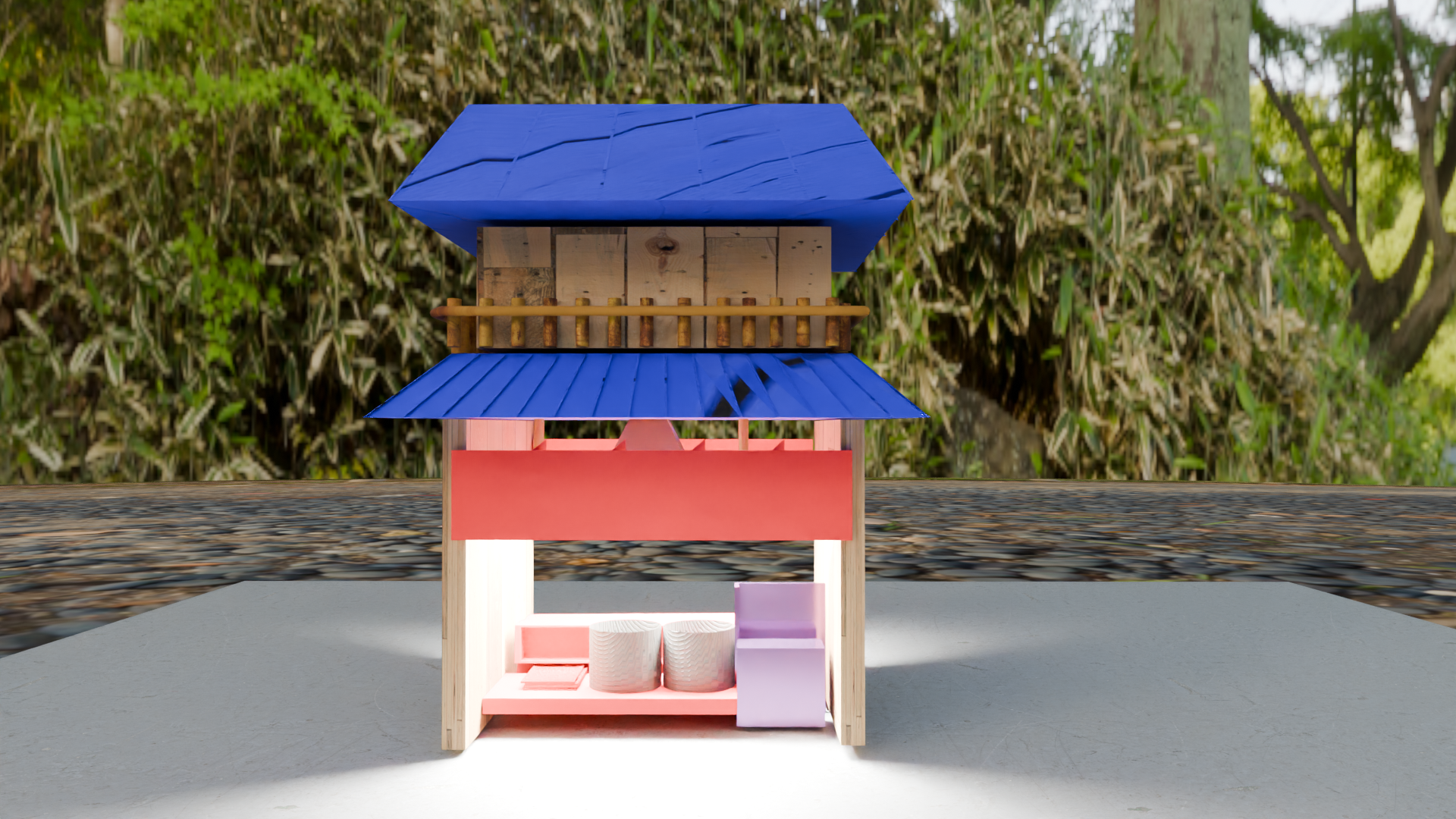Back view of 3D Modeled Ramen Shop