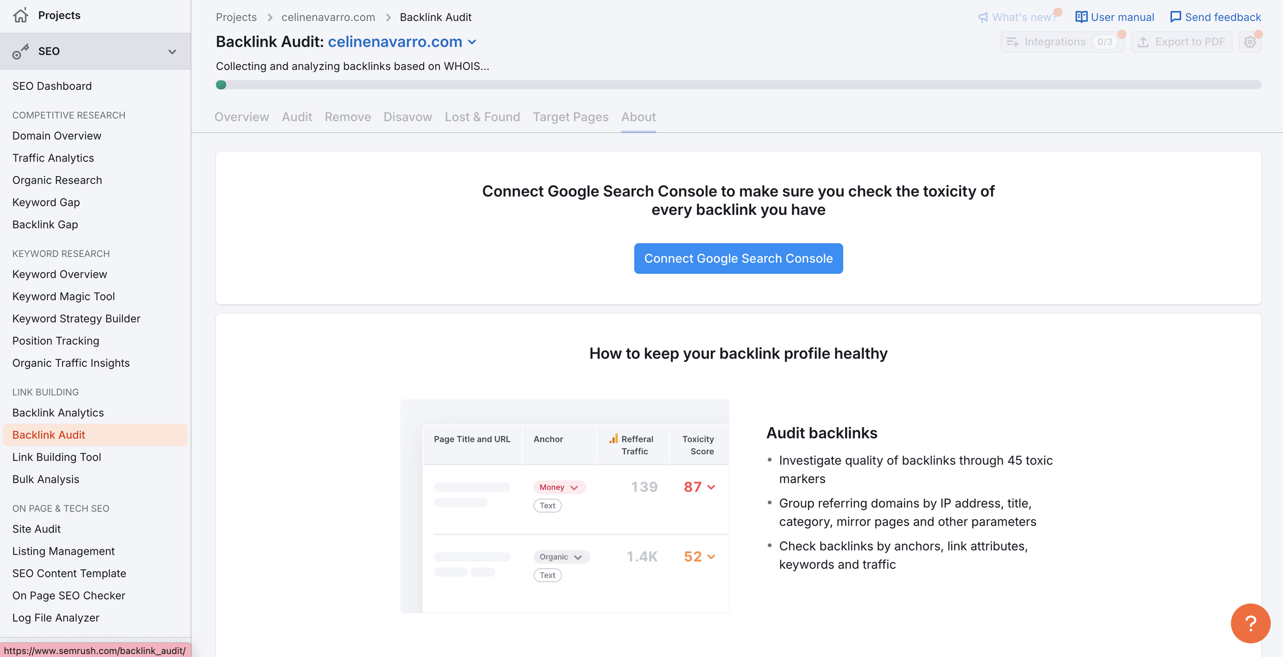Semrush Backlinks Analytics and audit
