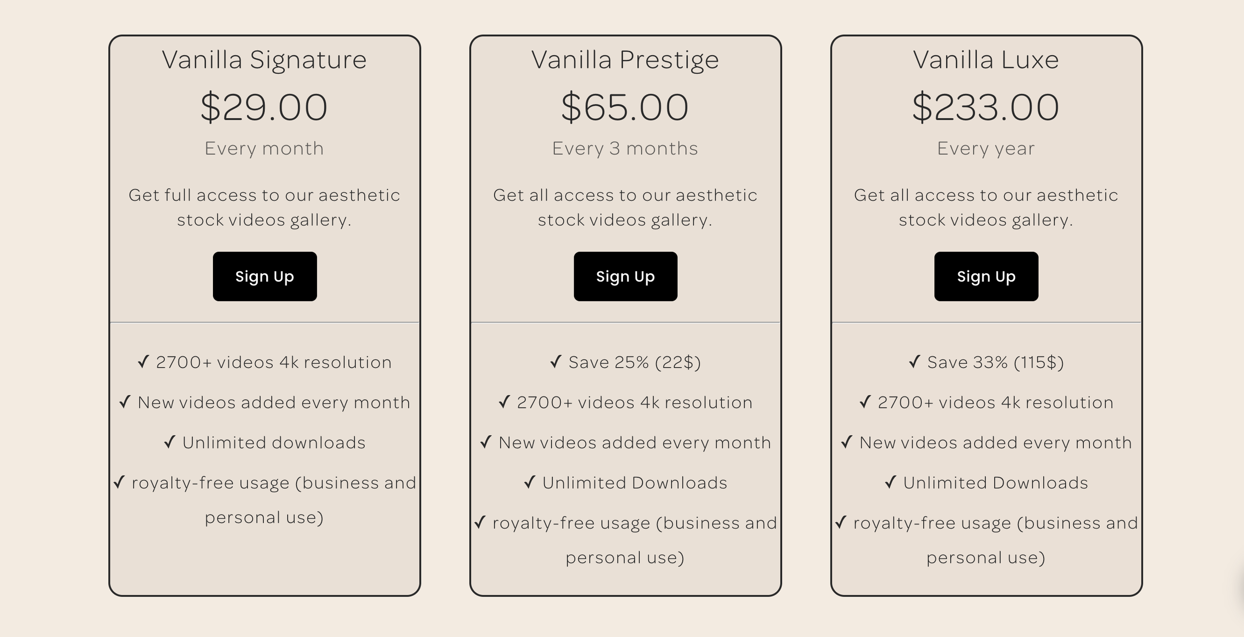 My Vanilla Gallery video membership prices