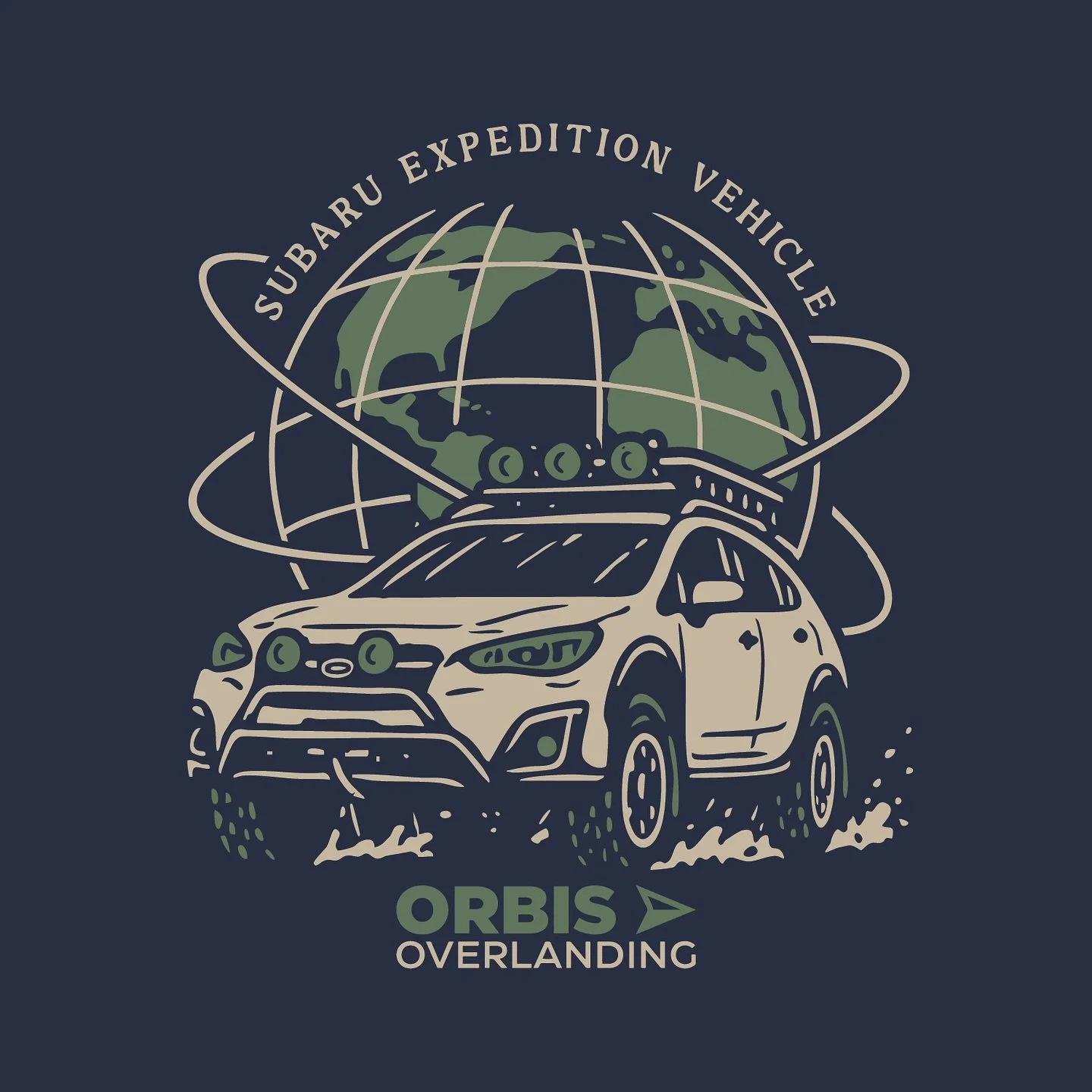 Inspired by motion and exploration &mdash; this Subaru Expedition Vehicle artwork captures the spirit of overlanding with a hand-drawn globe and bold off-road detail.