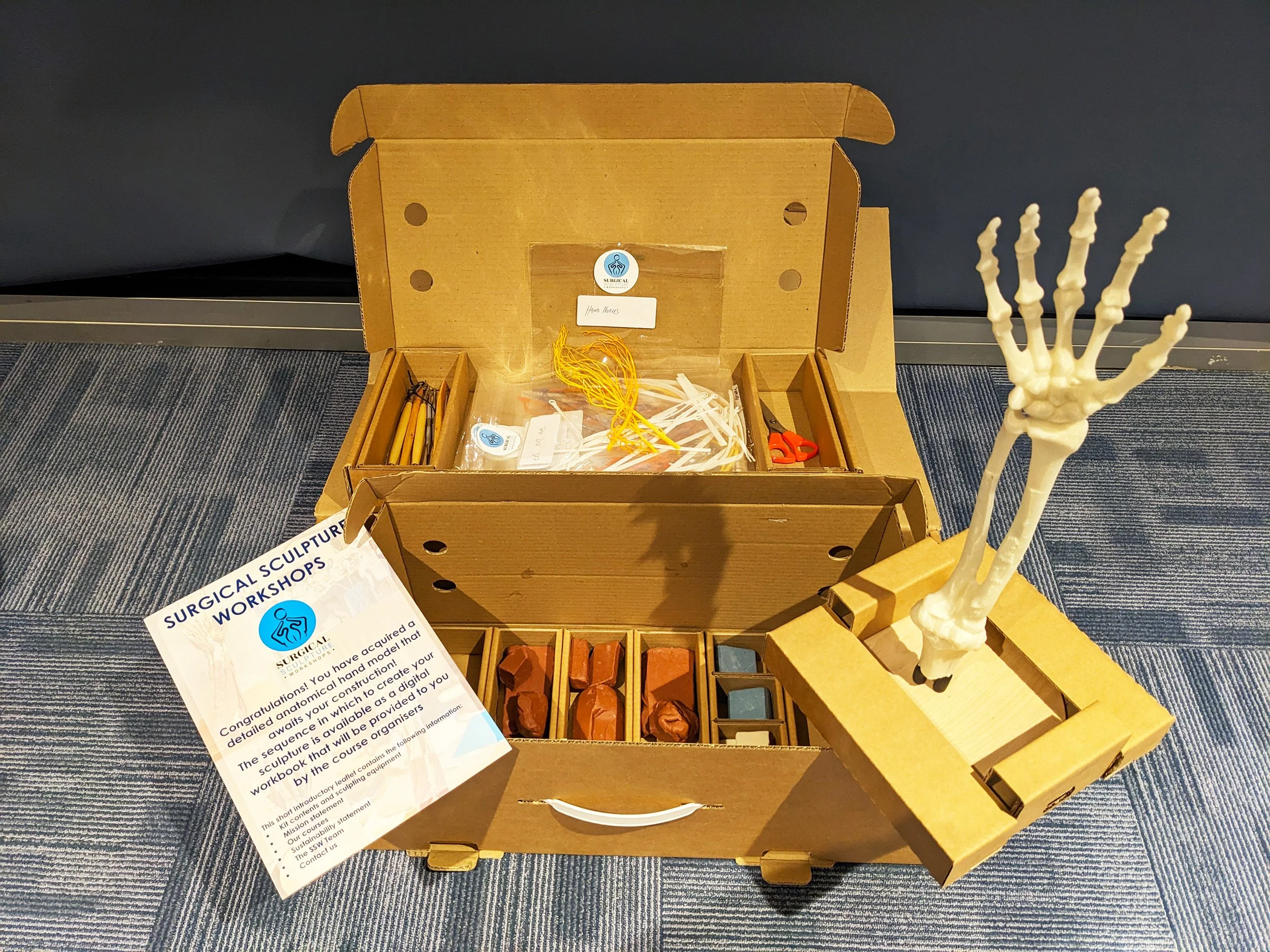 Image of the kit in the box. Surgical Sculpture – Hand and Forearm Course