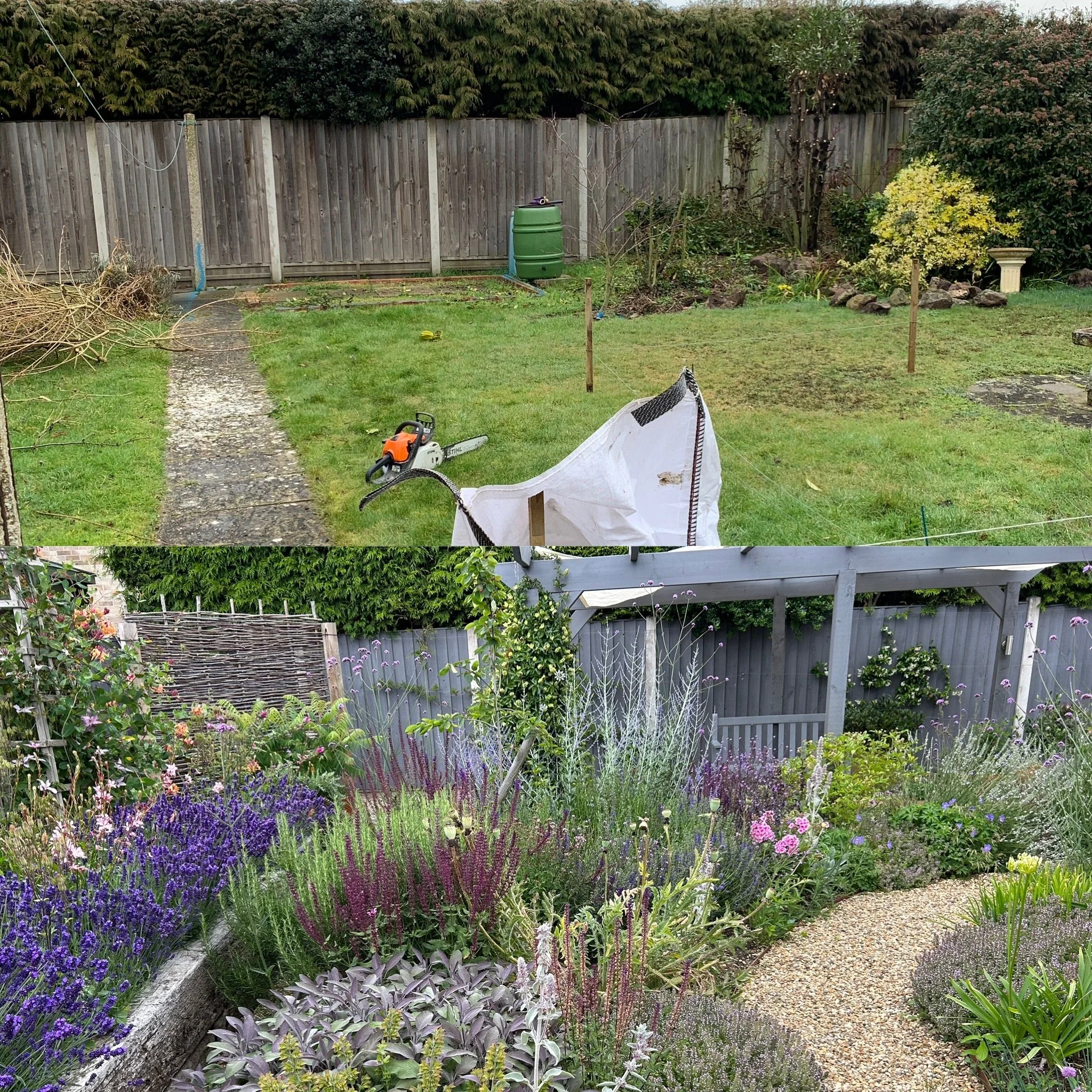 Garden before and after showing the complete works