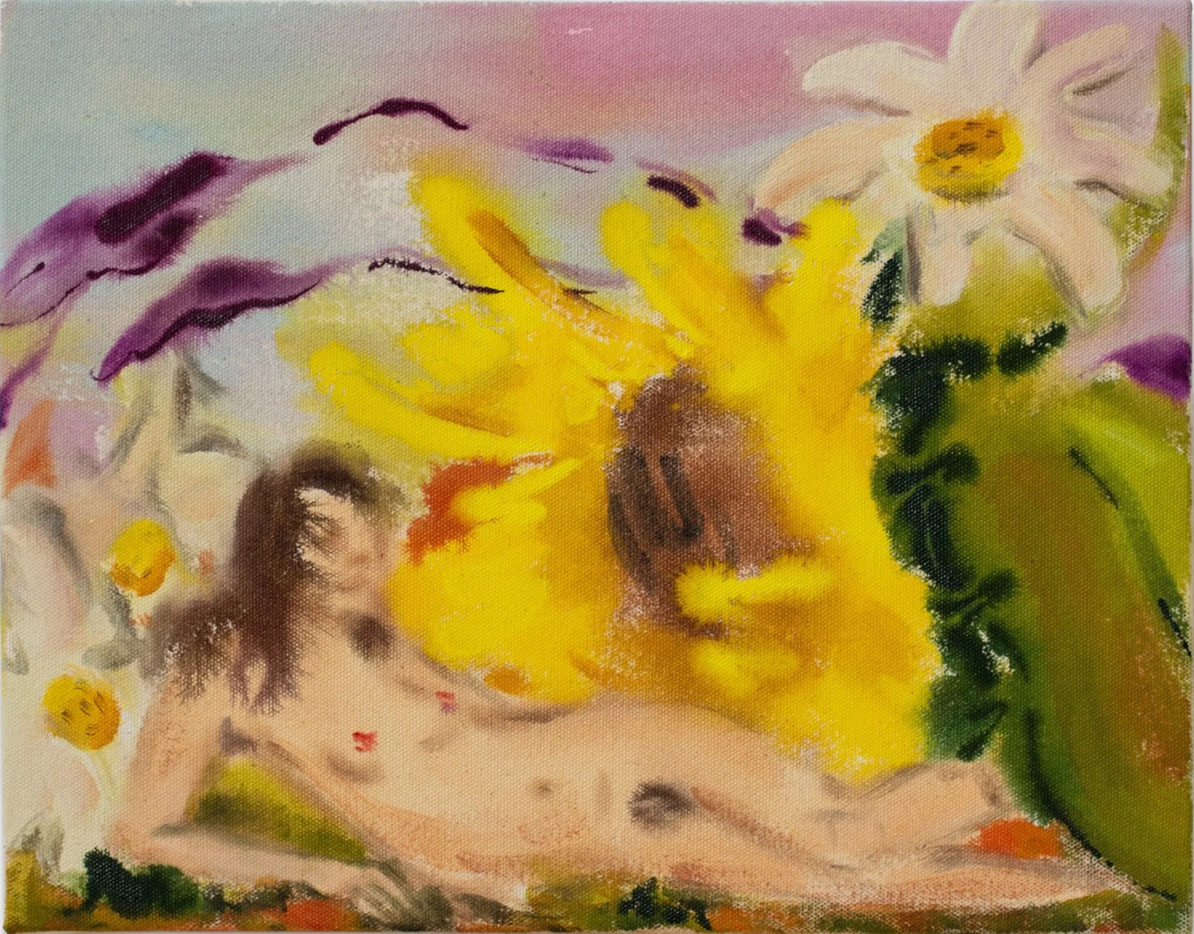 Sarah Alice Moran, Sun (Flower) Bather, 2026, Acrylic on canvas, 11 x 14 inches