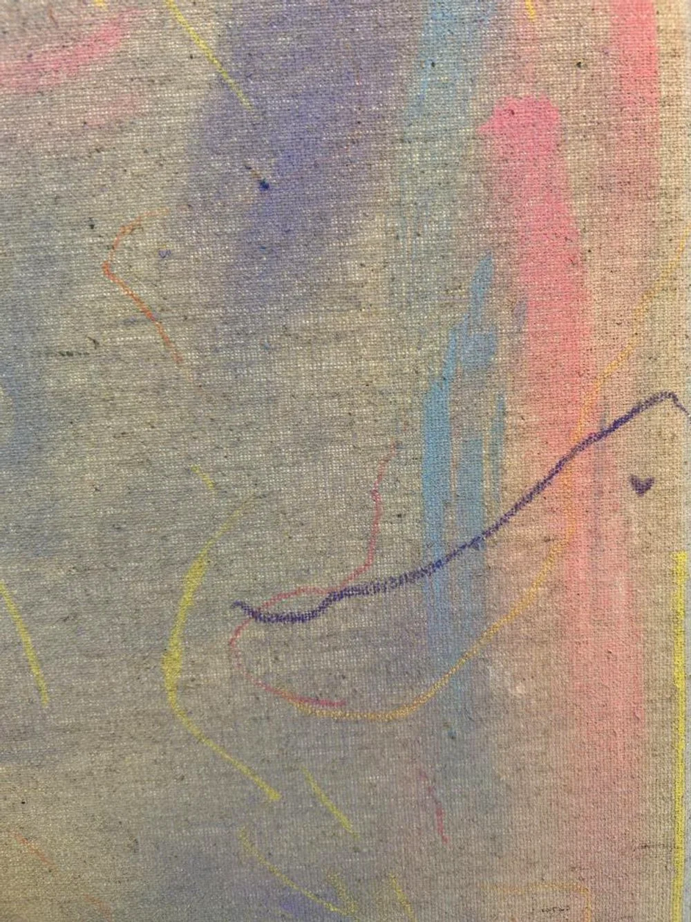 Abstraktes Gemälde mit bunten Linien und Farben auf Leinwand. Gemalt mit Acrylfarben und Ölkreide.