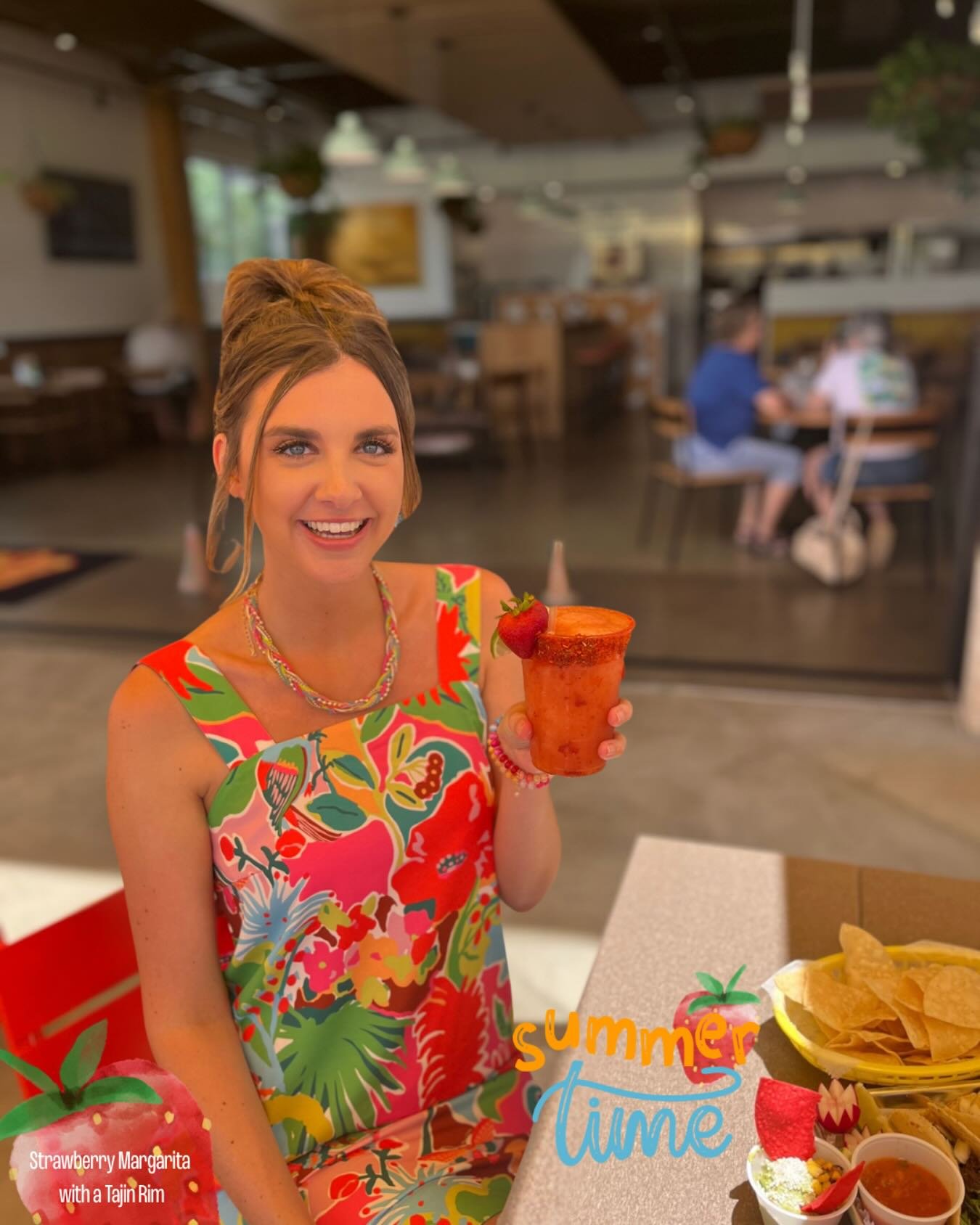 @paytonleewalker enjoyed a delicious strawberry margarita on our patio 🍓 why not you? We have THE summer flavors of summer flavors 😍 Watermelon, Mango, Cucumber 🥒 #sorefreshing #partyatLolas #lolascocinaJV