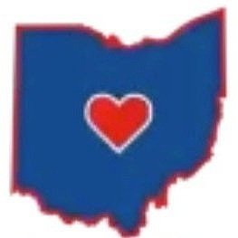 Silhouette of Ohio state shape with a red heart in the center