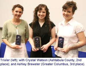 Shelby County Right to Life Oratory Contest; Three young women smiling and holding awards or trophies.