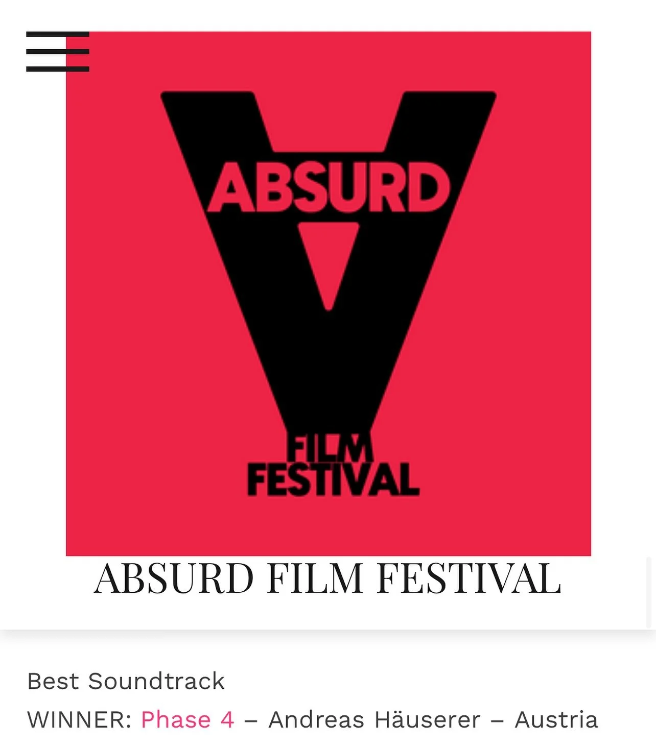 this just came in - the score I wrote for the short film &bdquo;Phase 4&ldquo; got awarded Best Soundtrack at @assurdoff Film Festival - thanks for having me and the opportunity @starkekamera @sabine.hdl @sabine.hdl - check out their short film 🫶