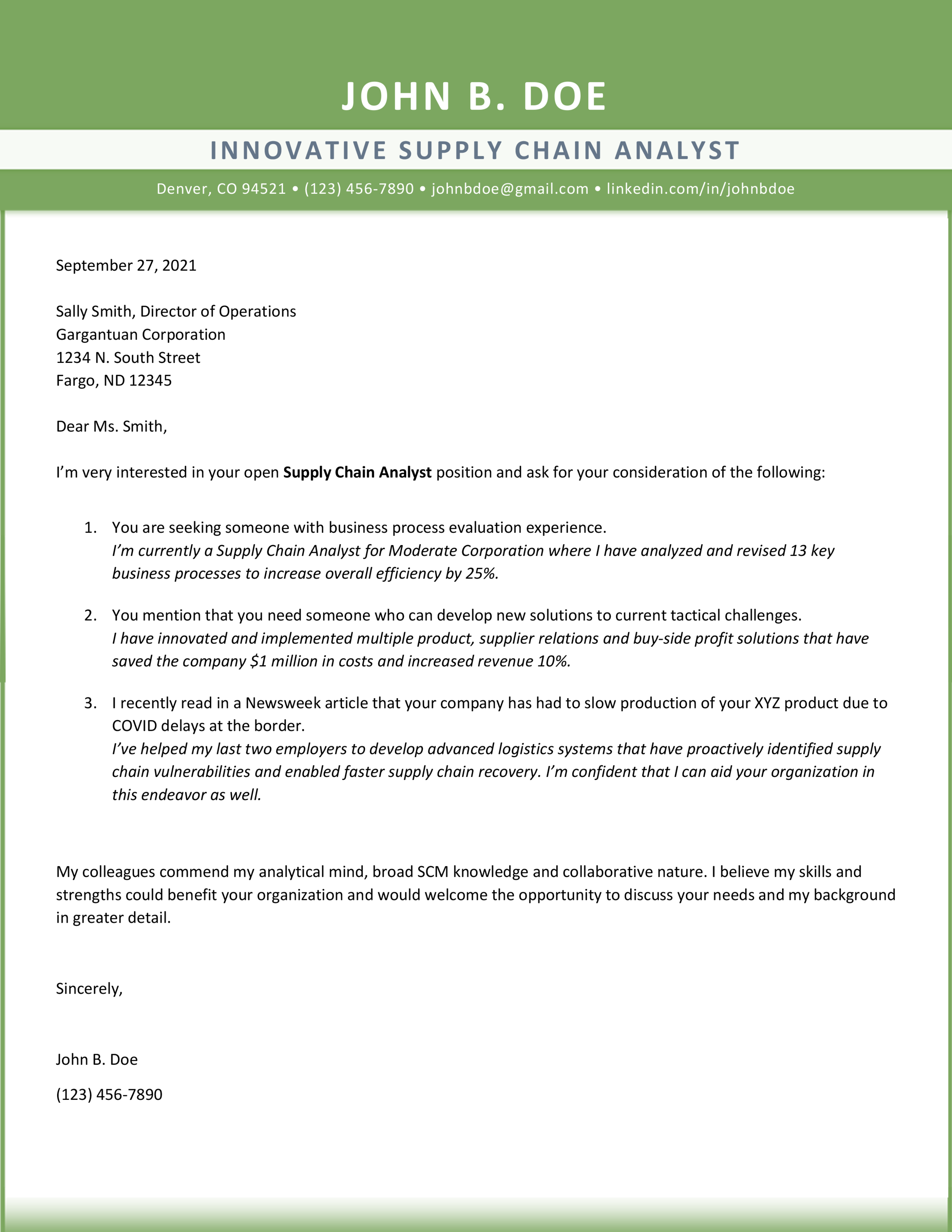 Cover Letter Template by MyPro - Core Values - Apple Green - Sample.png