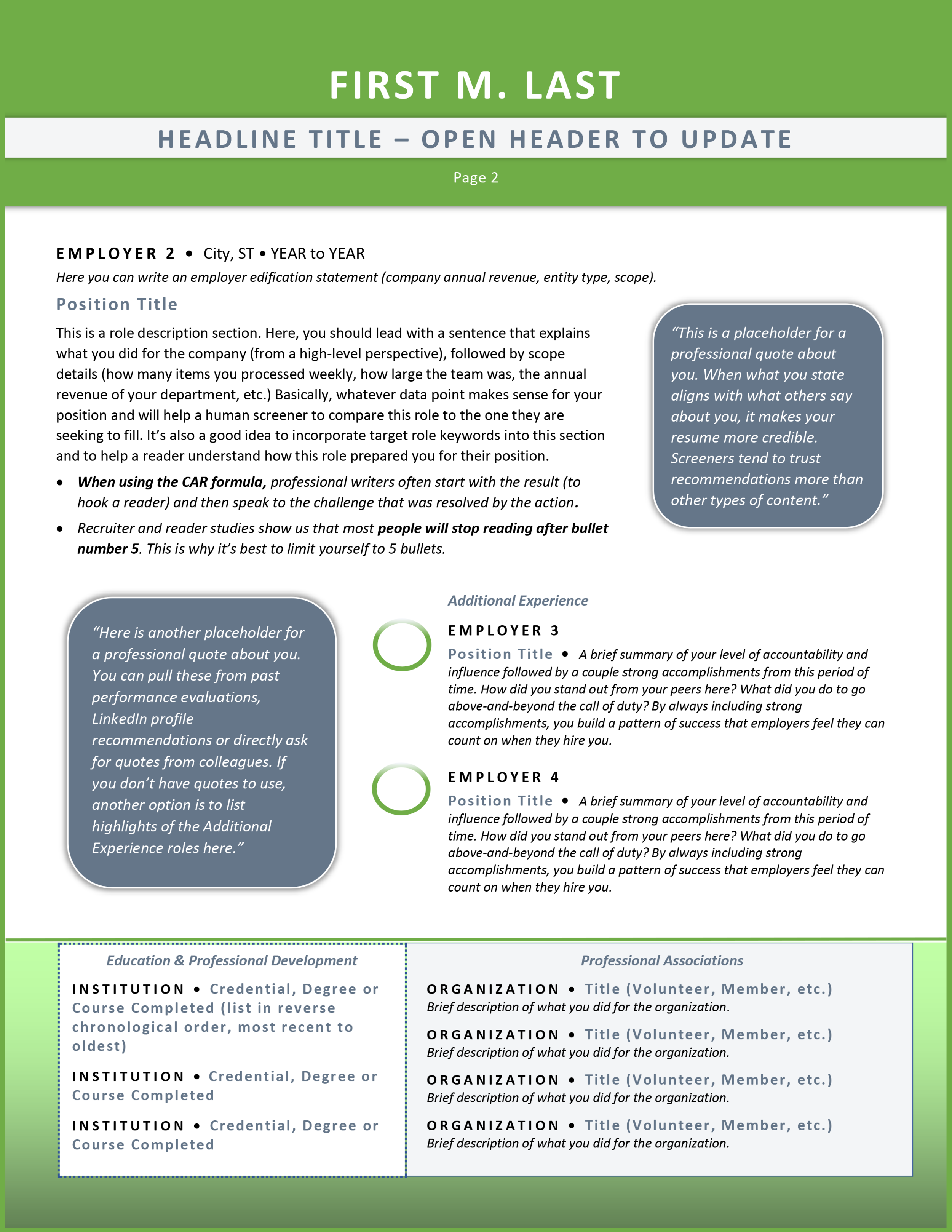 Resume Template by MyPro - Core Values - Apple Green - Page 2.png
