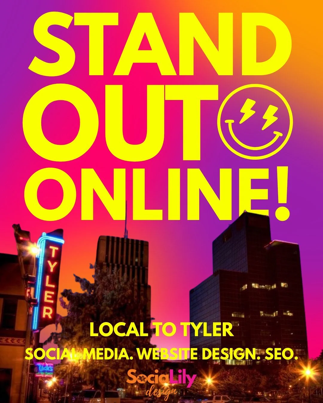 Your online presence should work as hard as you do.

SociaLily Design offers custom website design, social media content creation, page management, and ongoing SEO services for businesses across East Texas. 

Choose a LOCAL company and own your websi