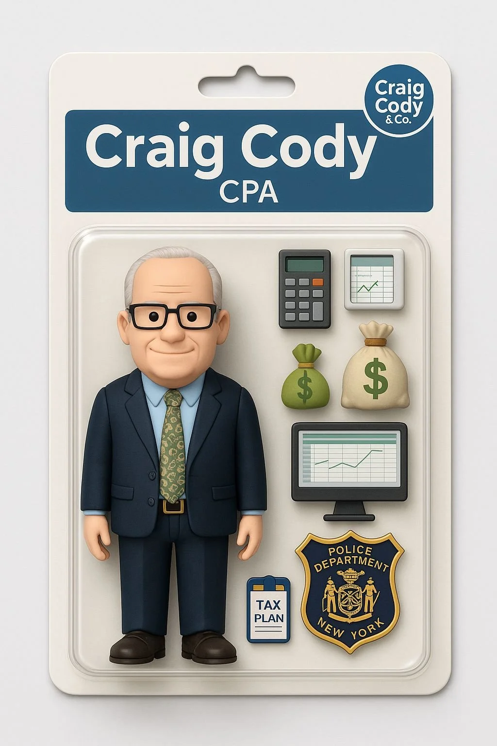 A Craig Cody & Company trendy social media doll meme with objects.
