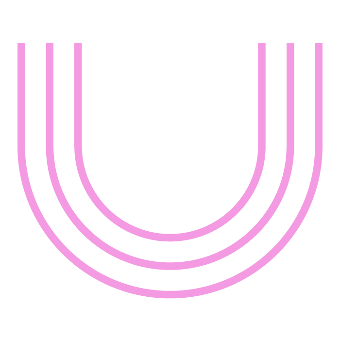 Pink icon of a horseshoe shape made of three lines.