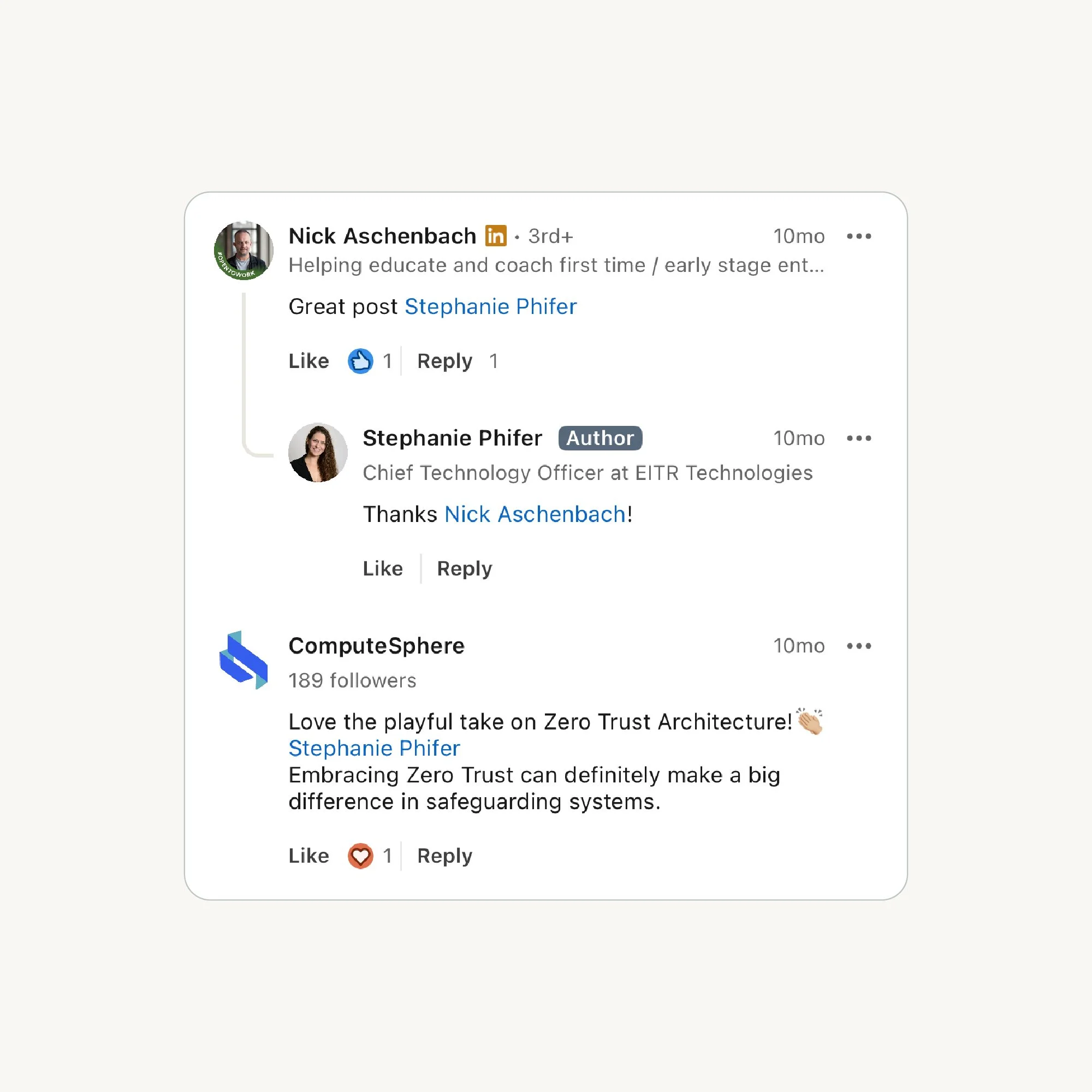 Screenshot of a LinkedIn comment thread.