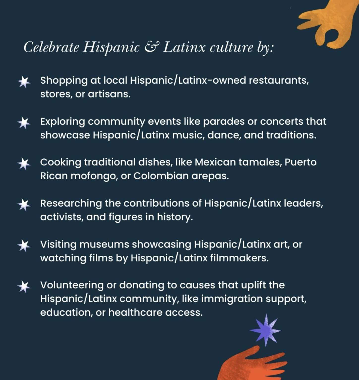 An infographic about celebrating Hispanic and Latinx culture.