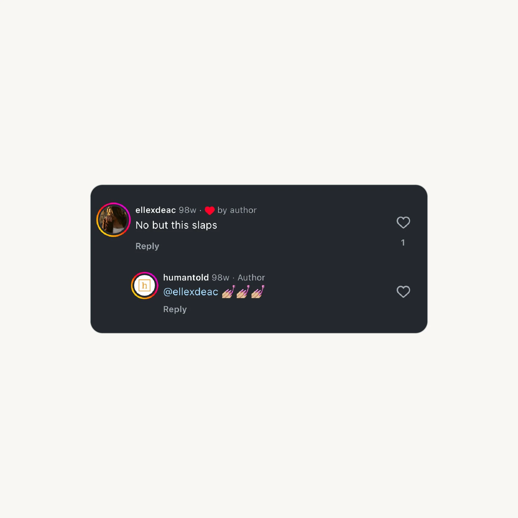 Screenshot of a social media comment thread with two users, one replying with emojis.