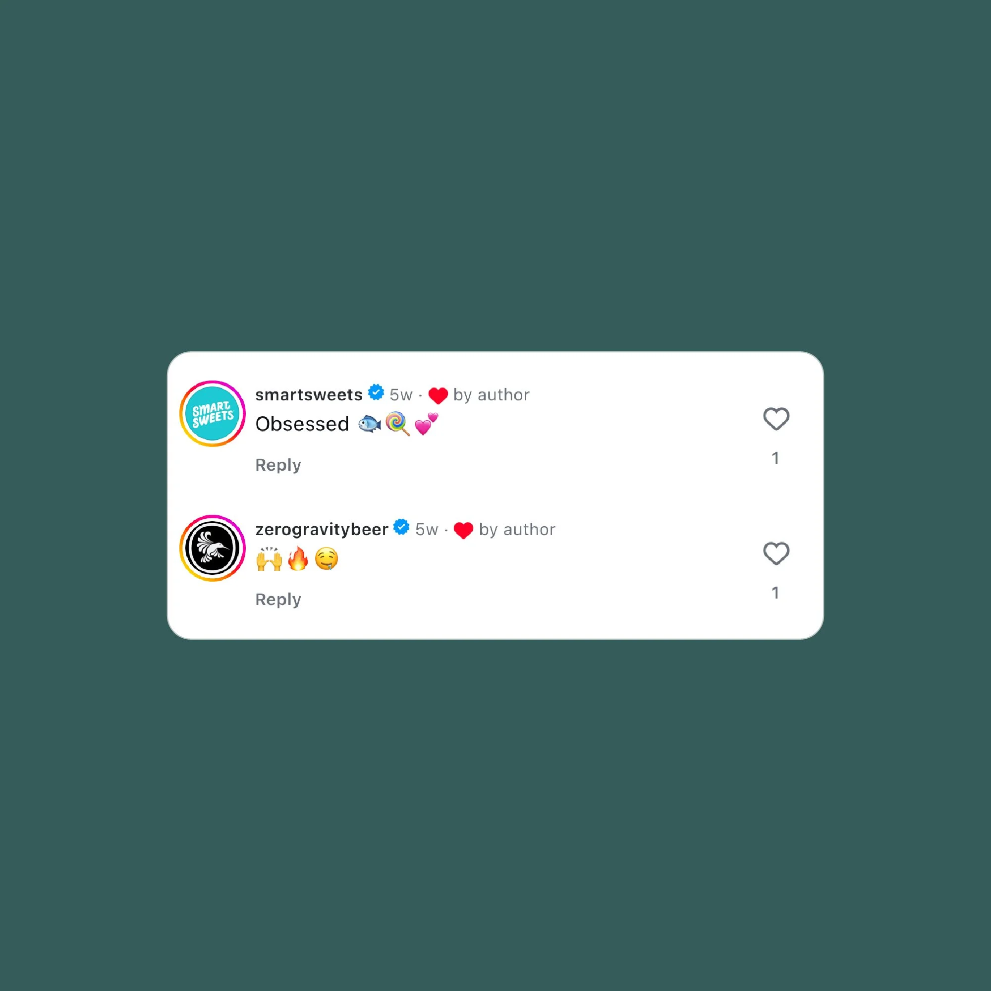Screenshot of social media comments about obsession with fish, specifically emojis of fish, rainbow swirl, heart, and fire.