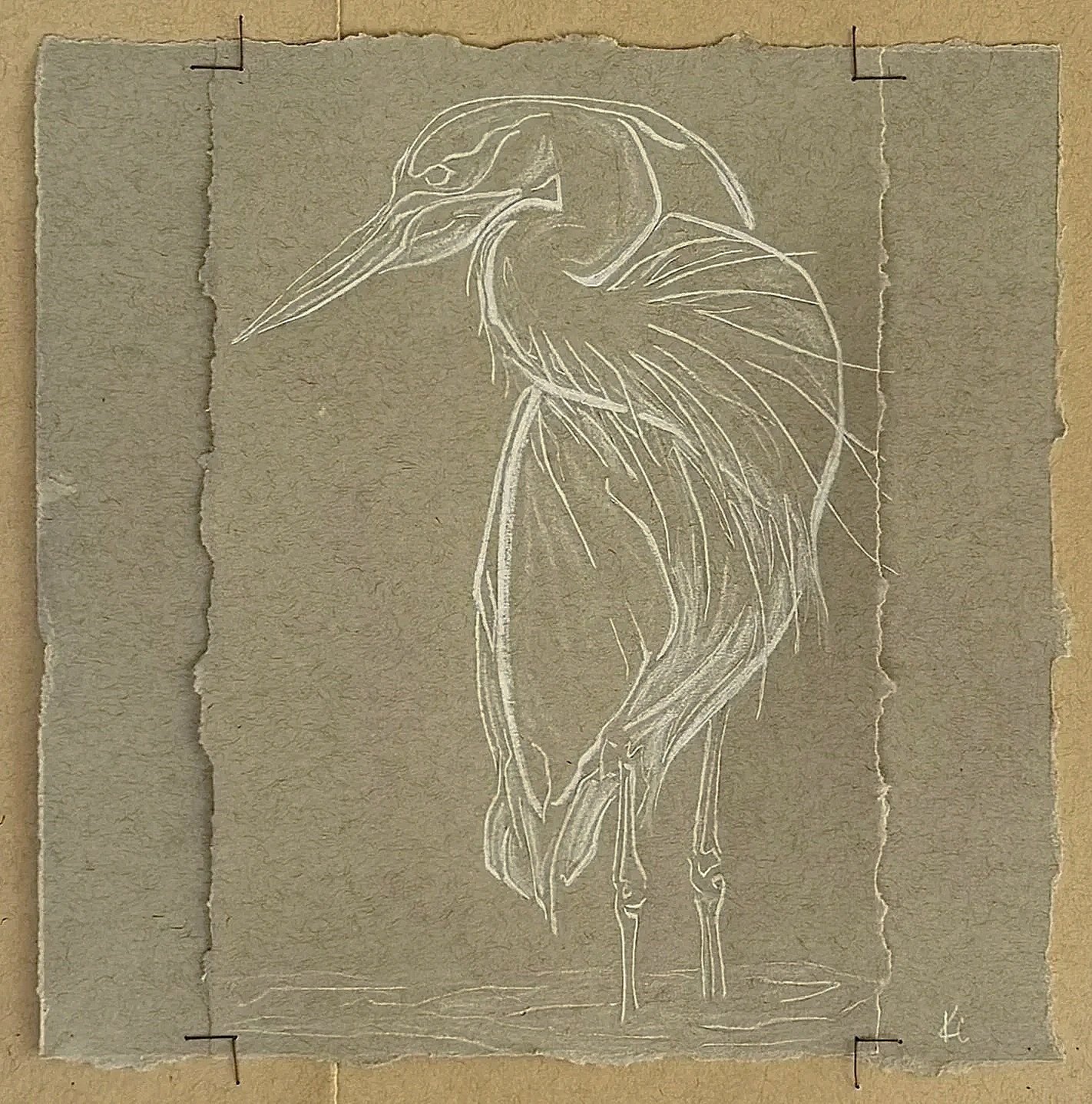 'Heron I'
chalk on sewn paper
12"x12"