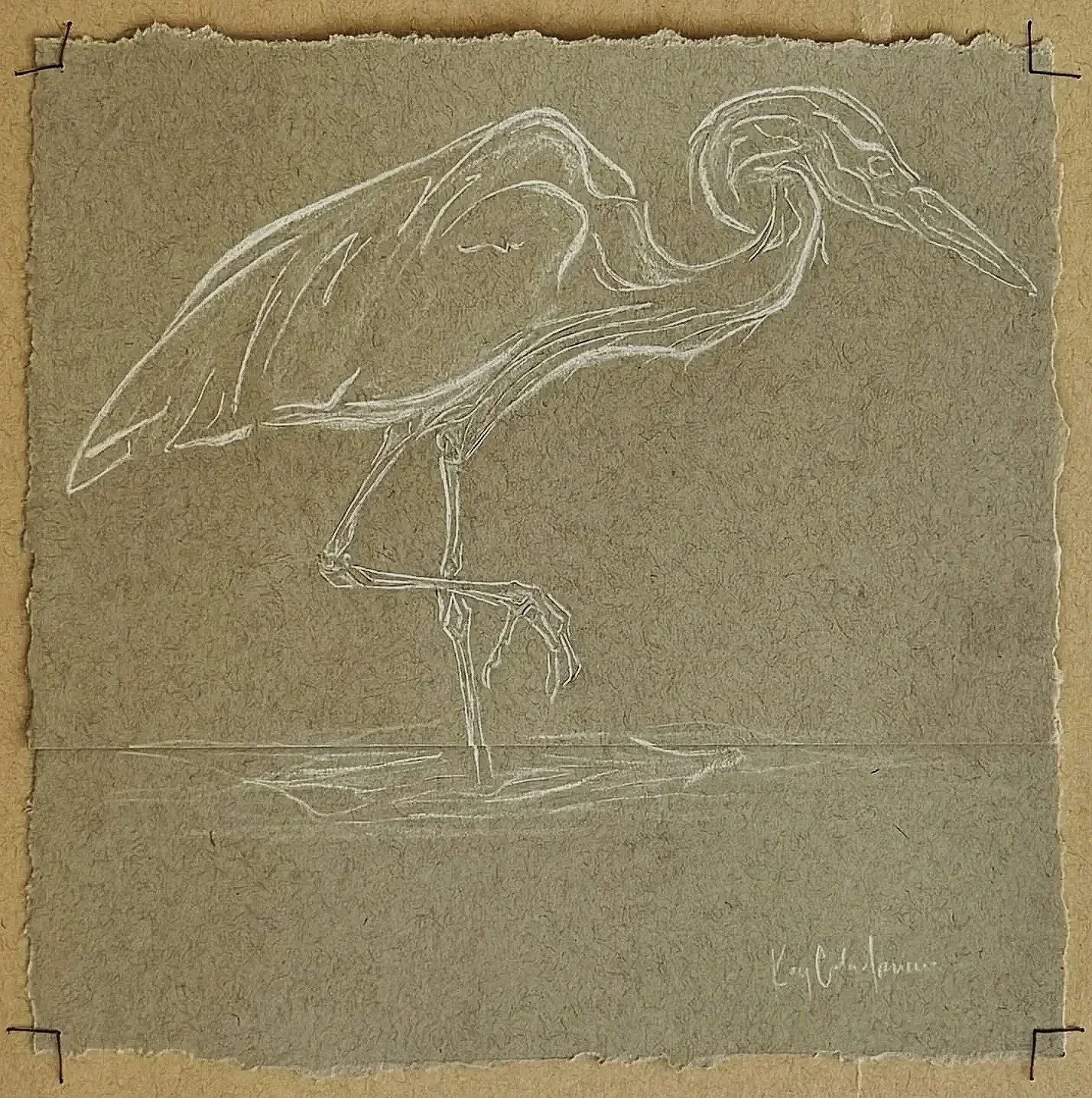 'Heron III'
chalk on sewn paper
12"x12"