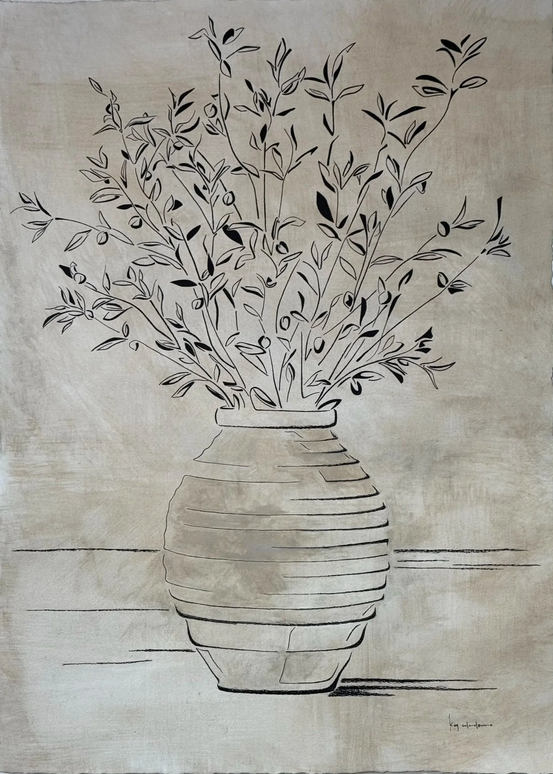 'Olive'
charcoal on hand washed paper
26"x36"