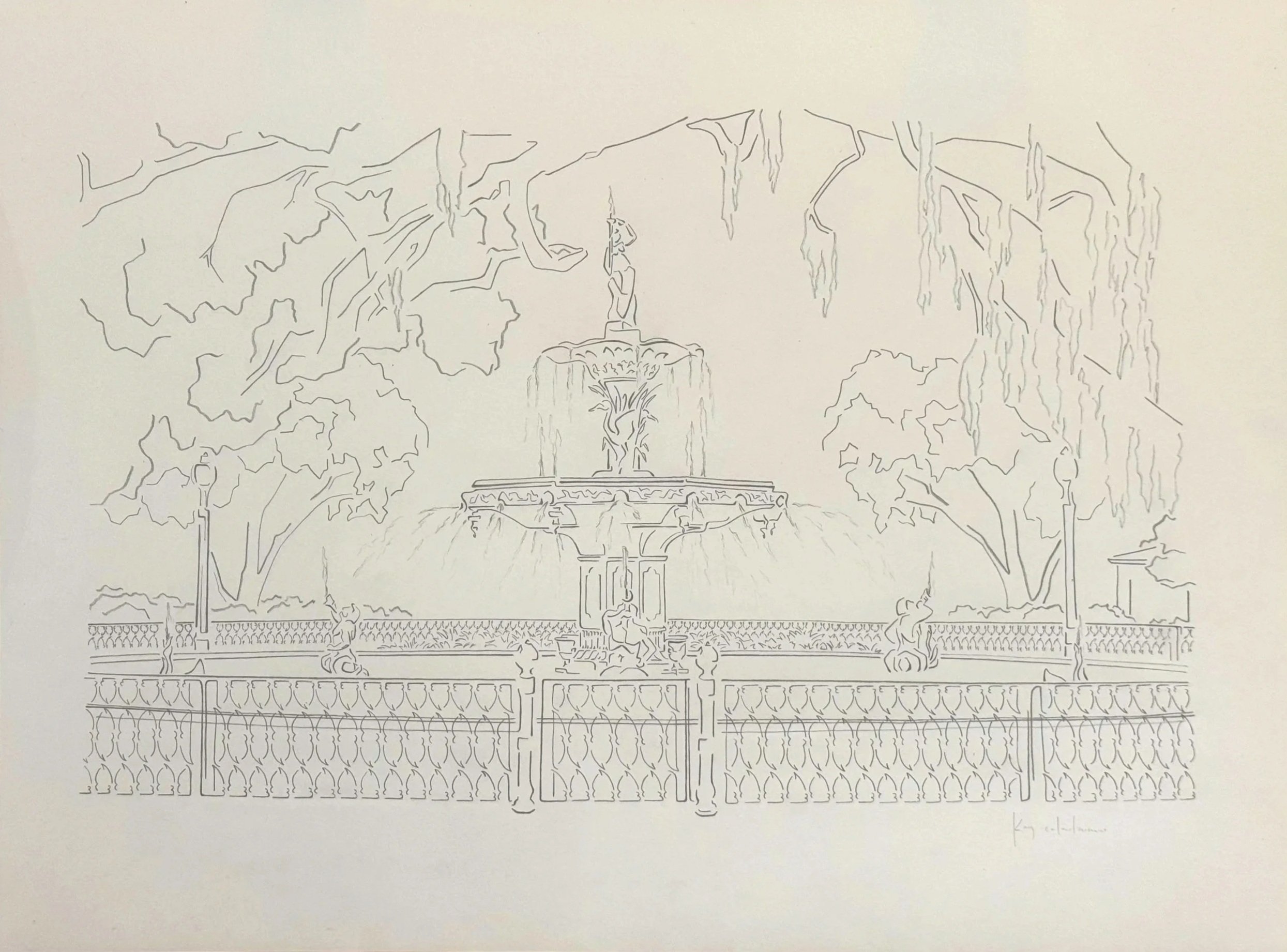 'Fountain at Forsyth Park'
graphite on aged paper 
18.5"x13.5"