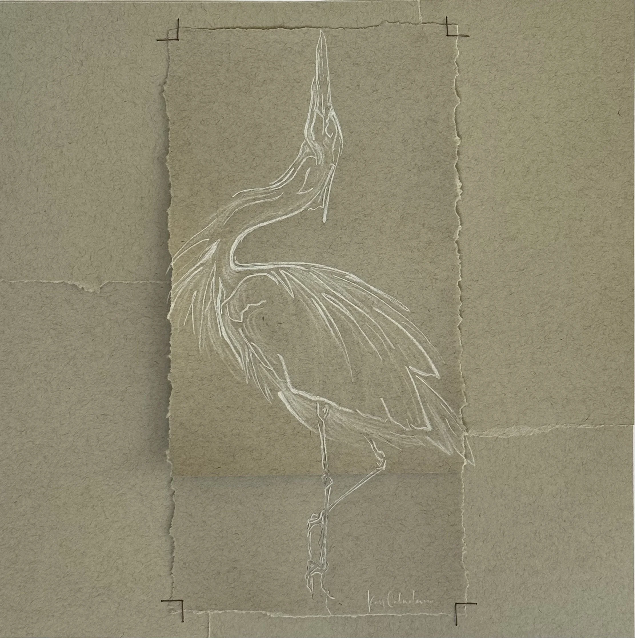 'Heron II'
chalk on sewn paper
12"x12"