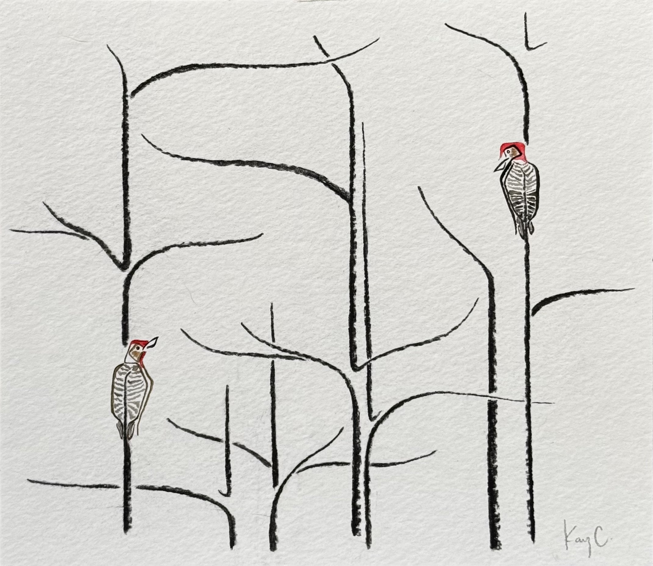 'Tree Top Gossip'
charcoal and watercolor on paper
8"x7"