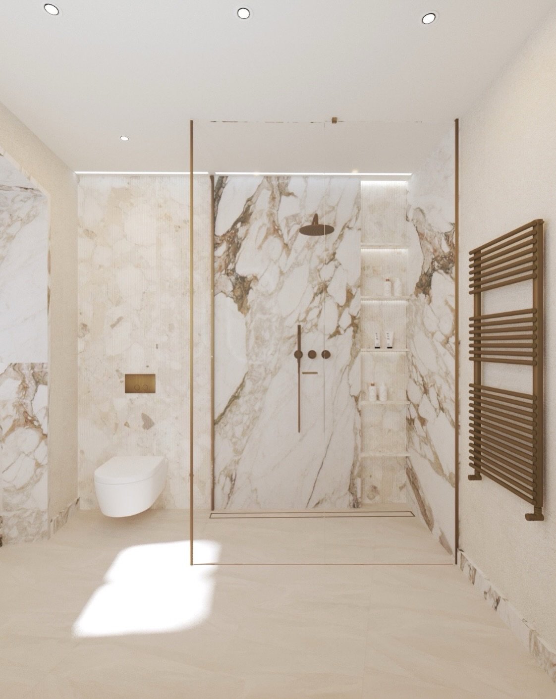 Bathroom 1 Visuals

Sometimes less is more ..✨ 

We really wanted the materials to be the focal point here and selected classic Arabescato Vagli Oro marble to work alongside a simpler fluted porcelain tile against a backdrop of limewash walls. As it&