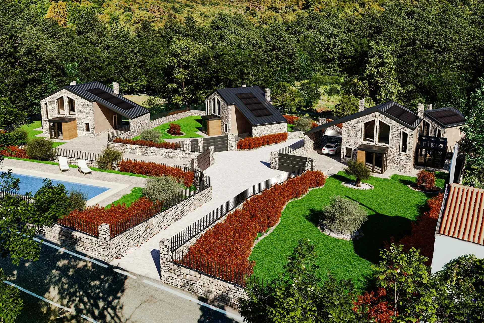 Ingresso di una casa con pareti decorate in stile vintage, arredi classici, un espejo ovale con cornice elaborata, un tavolo con una statua di un bambino nudo che tiene un cappello e un arco, e una parete con fotografie e un quadro.