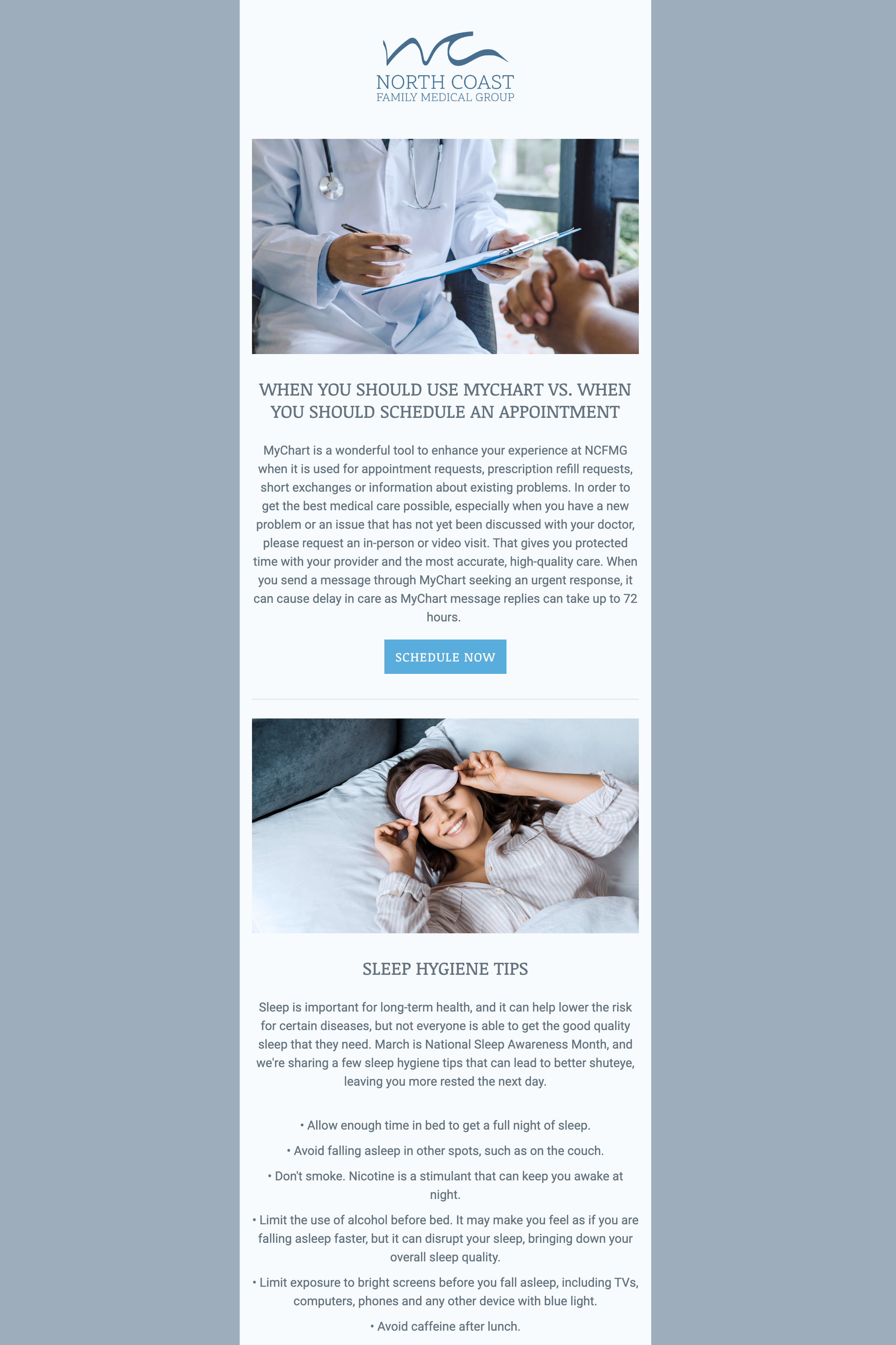 NORTH COAST FAMILY MEDICAL GROUP (click image to view full email)