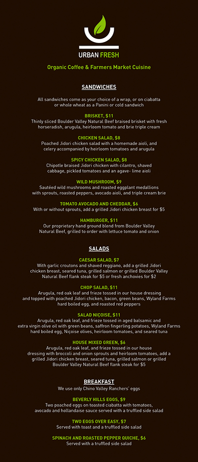 URBAN FRESH - RESTAURANT MENU